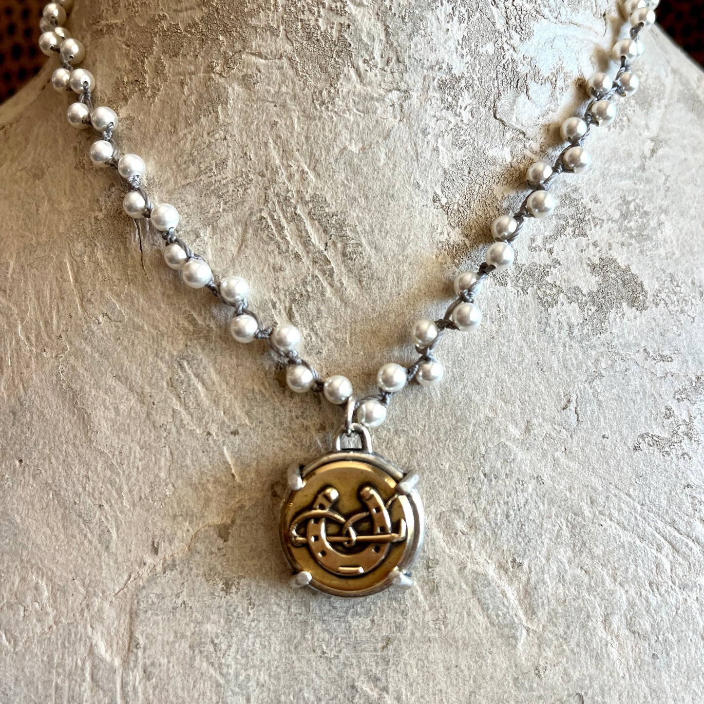 Sterling Horseshoe & Whip Button Necklace