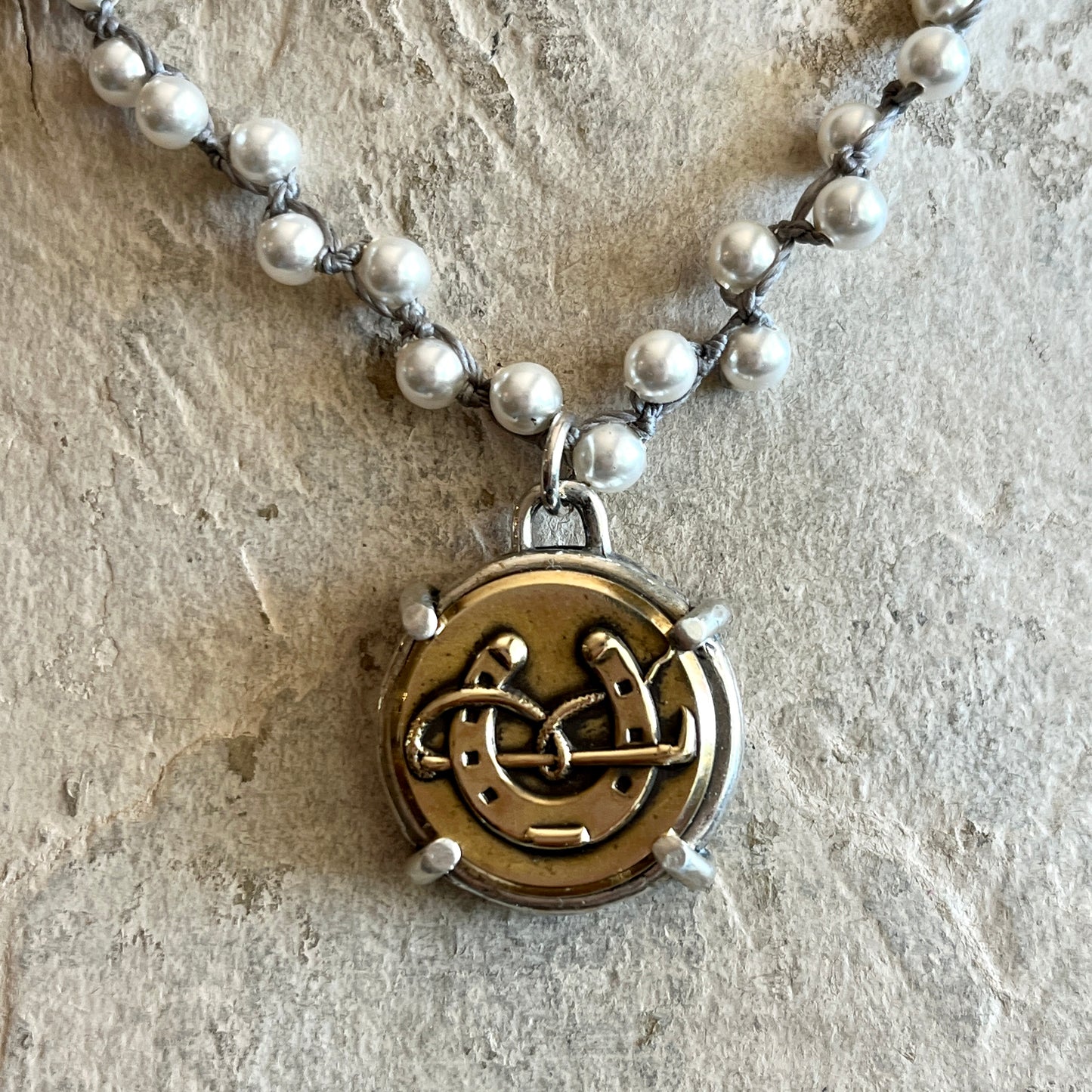 Sterling Horseshoe & Whip Button Necklace