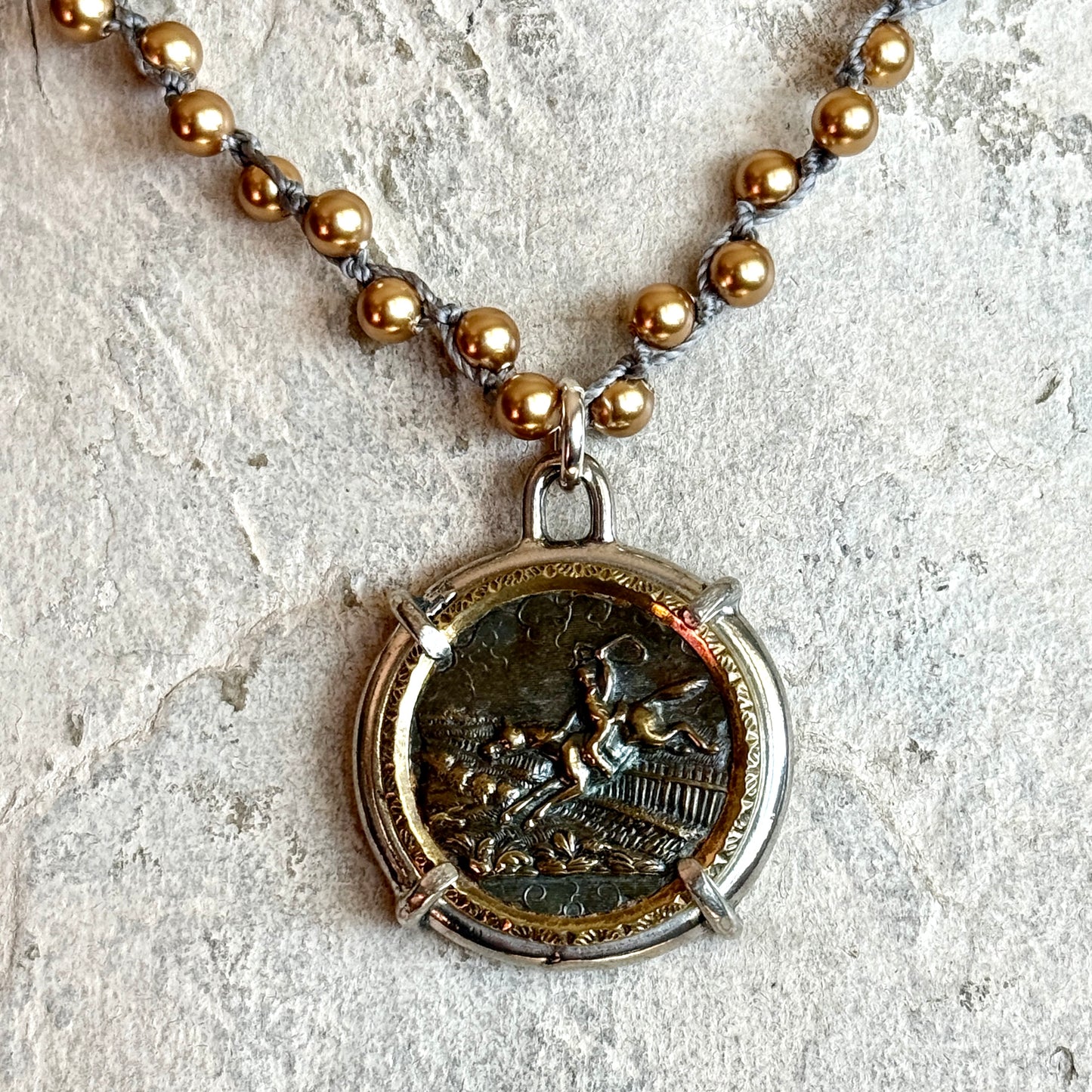 Vintage Jumping Horse Button Necklace
