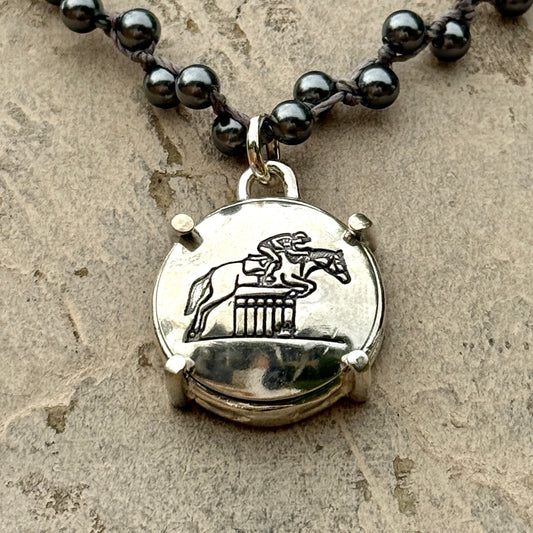 Sterling Eventing Horse Button Necklace