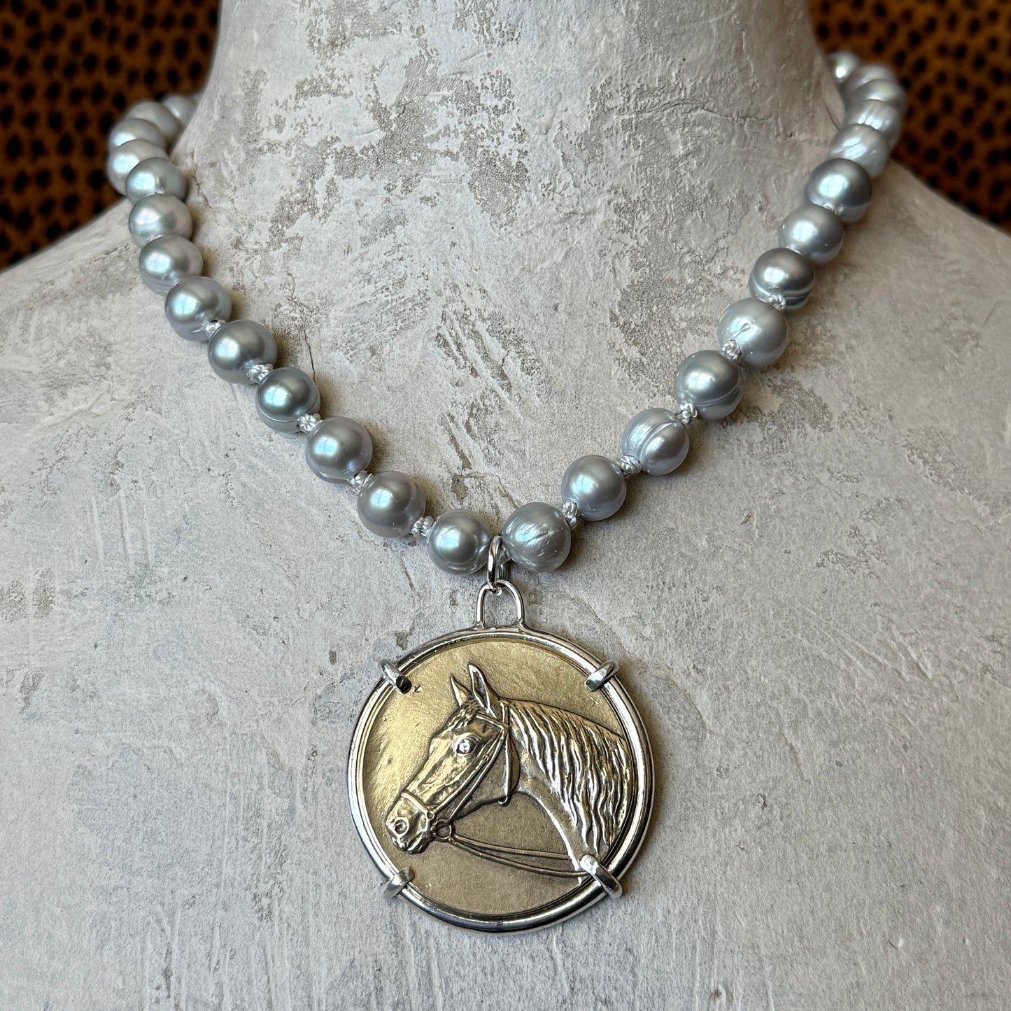 Show Horse Medal on Pearl Necklace