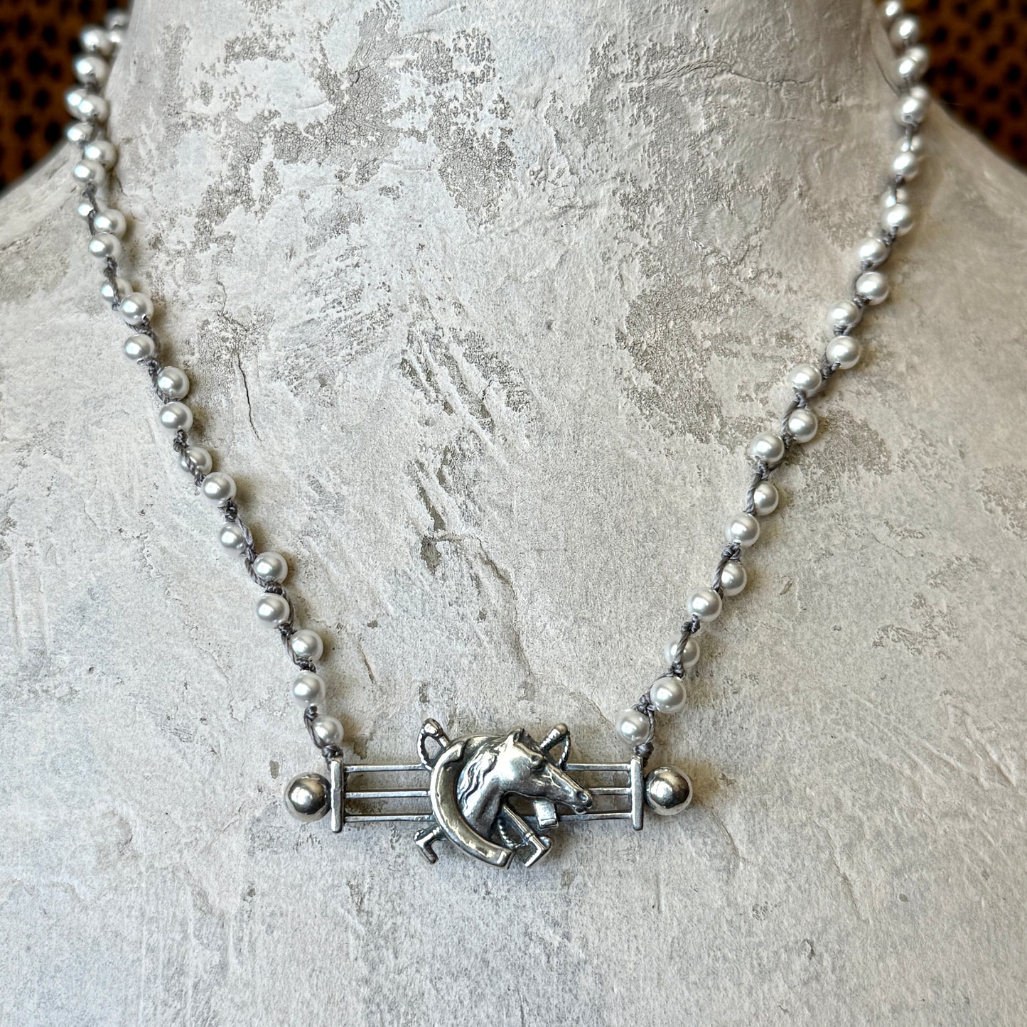 Sterling Gate on Pearls Necklace