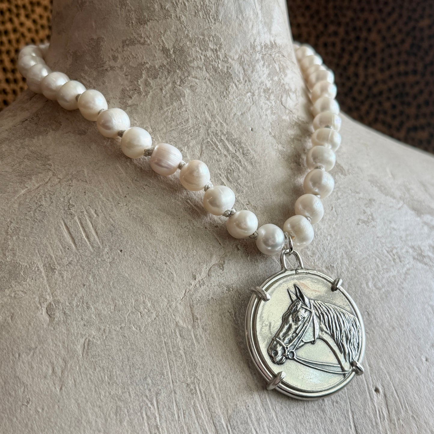 Show Horse Medal on Pearl Necklace