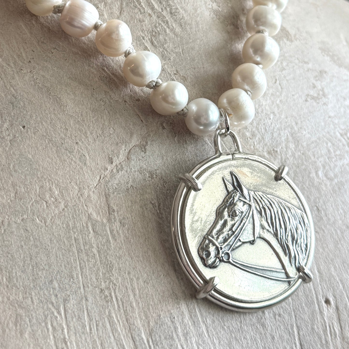 Show Horse Medal on Pearl Necklace