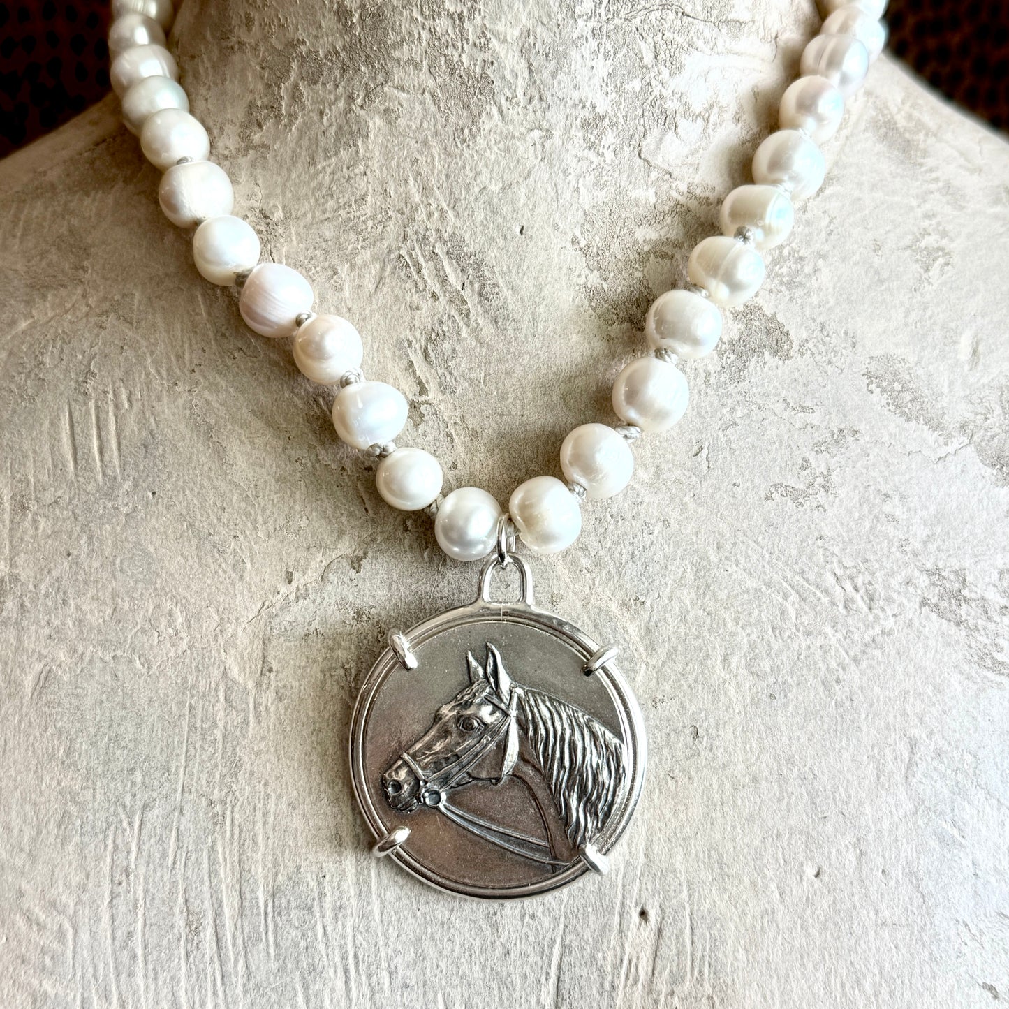 Show Horse Medal on Pearl Necklace
