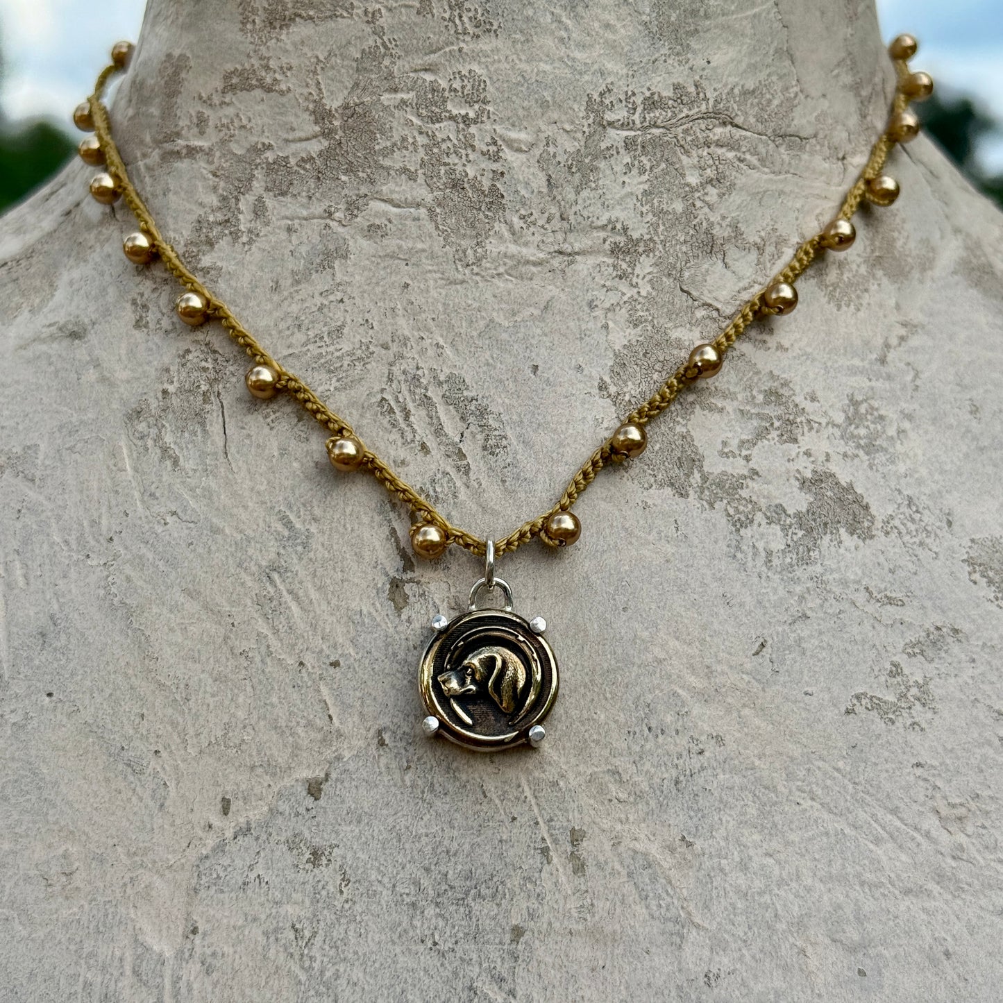 Little Lovely Hound in Horseshoe Button Necklace
