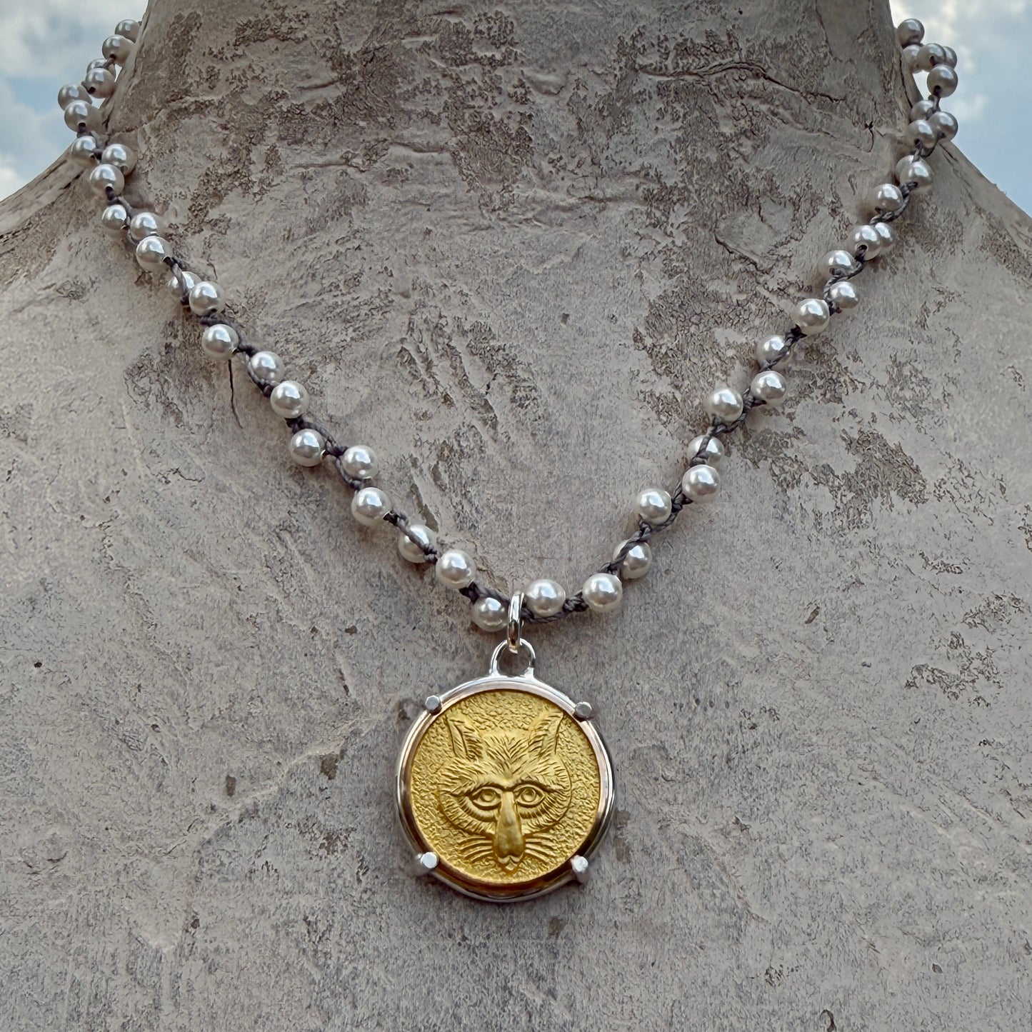 Gilded Brass Fox Button Necklace