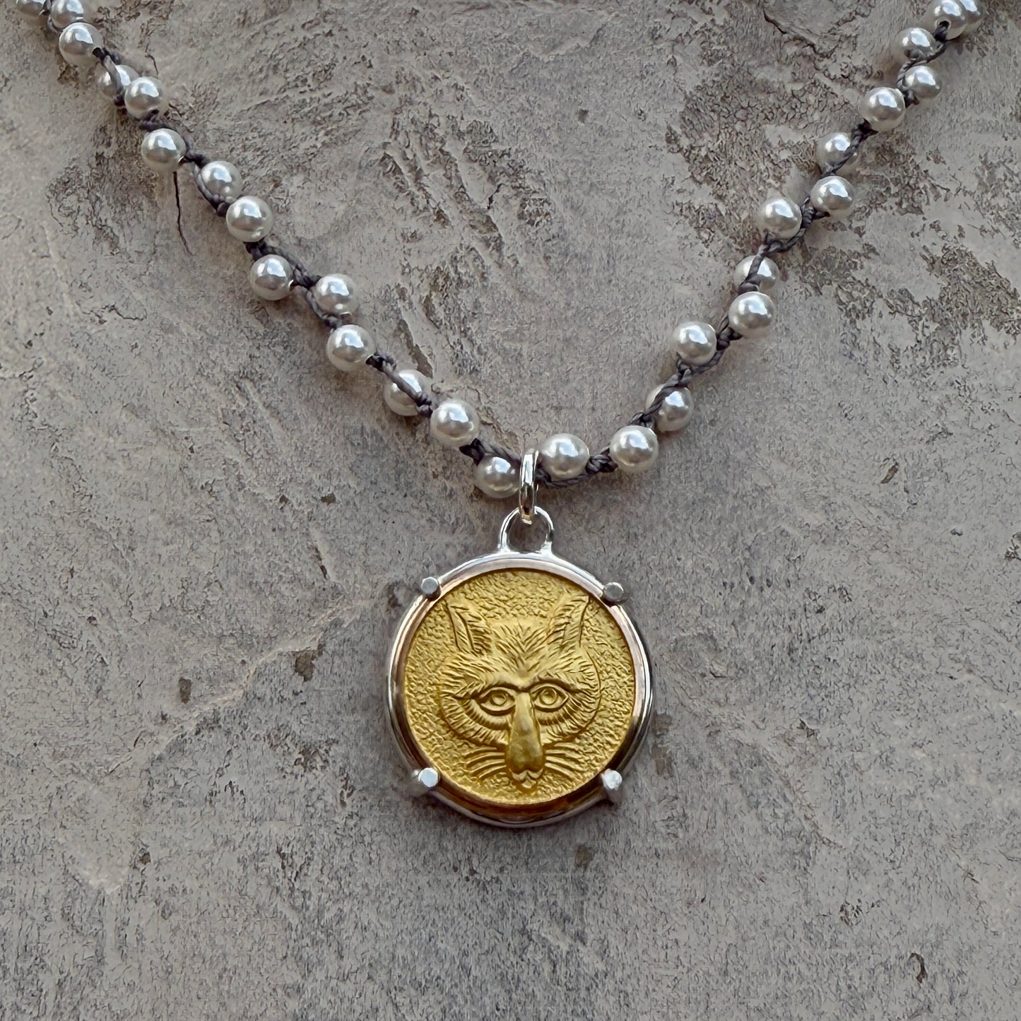 Gilded Brass Fox Button Necklace