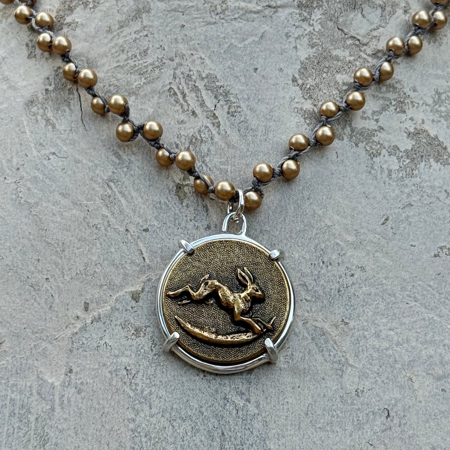 Large Hopping Hare Button Necklace