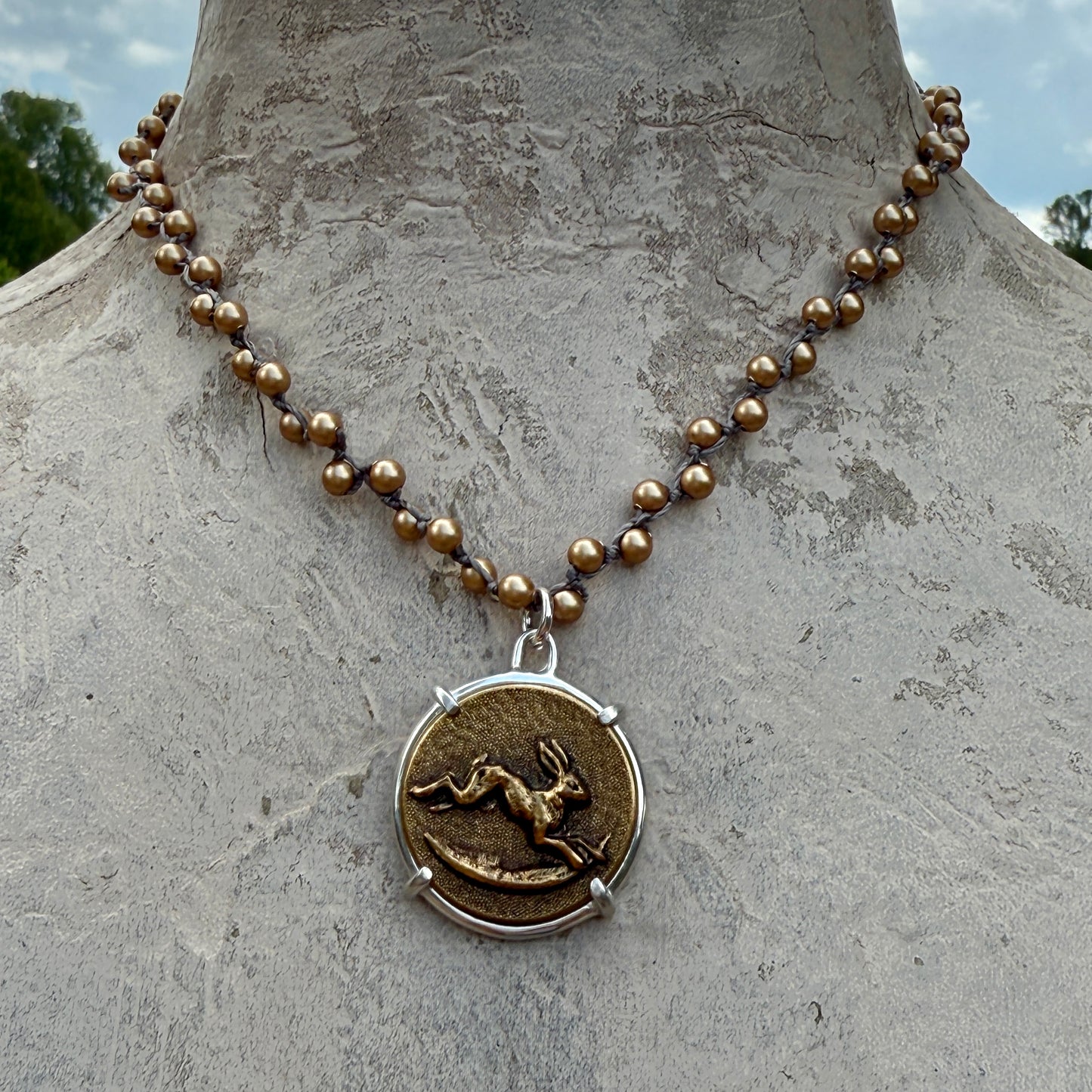 Large Hopping Hare Button Necklace