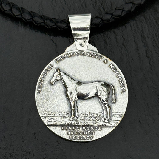 Adjustable Vintage Braided Leather Necklace With Silver Horse Medal