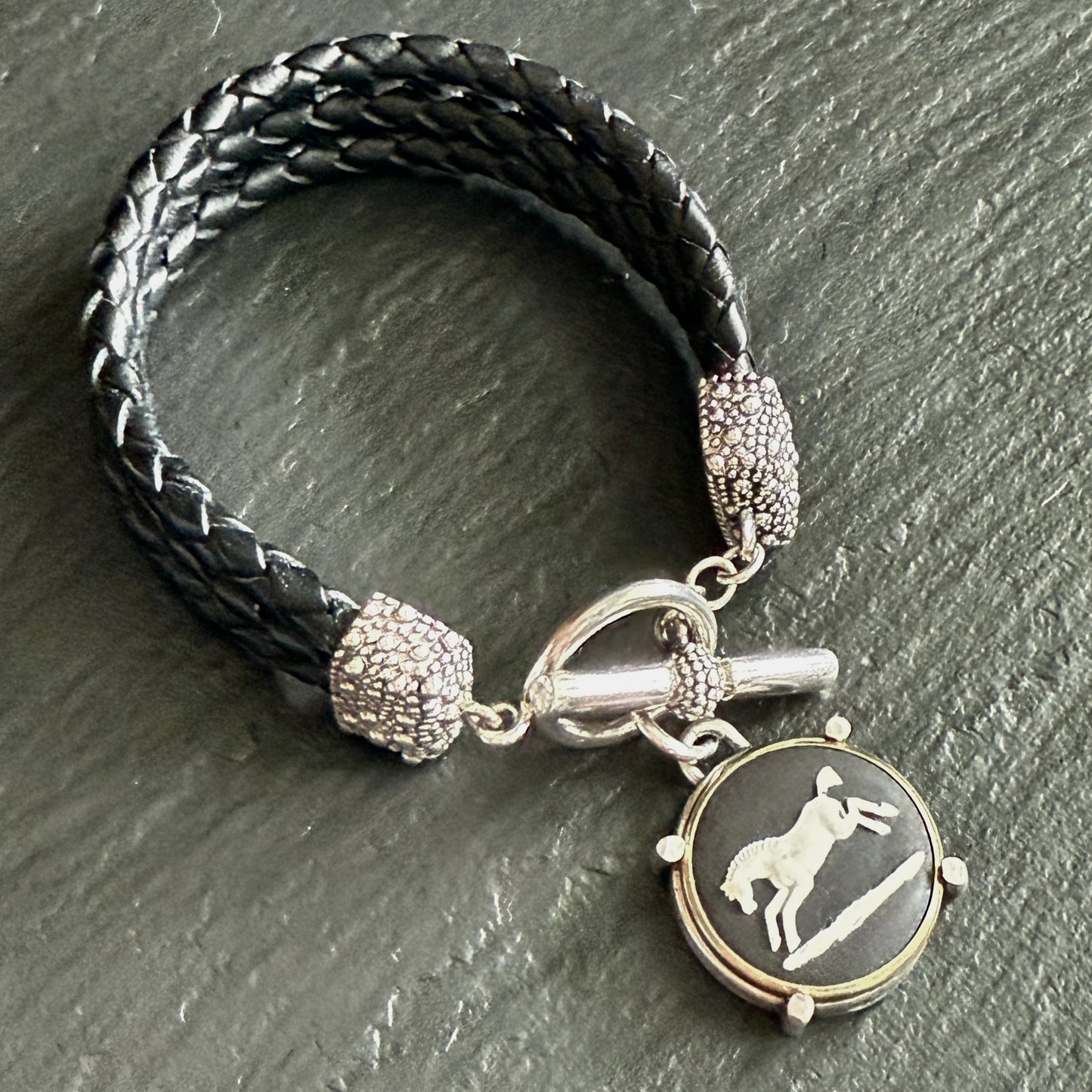 Braided Leather Wedgewood Horse Bracelet