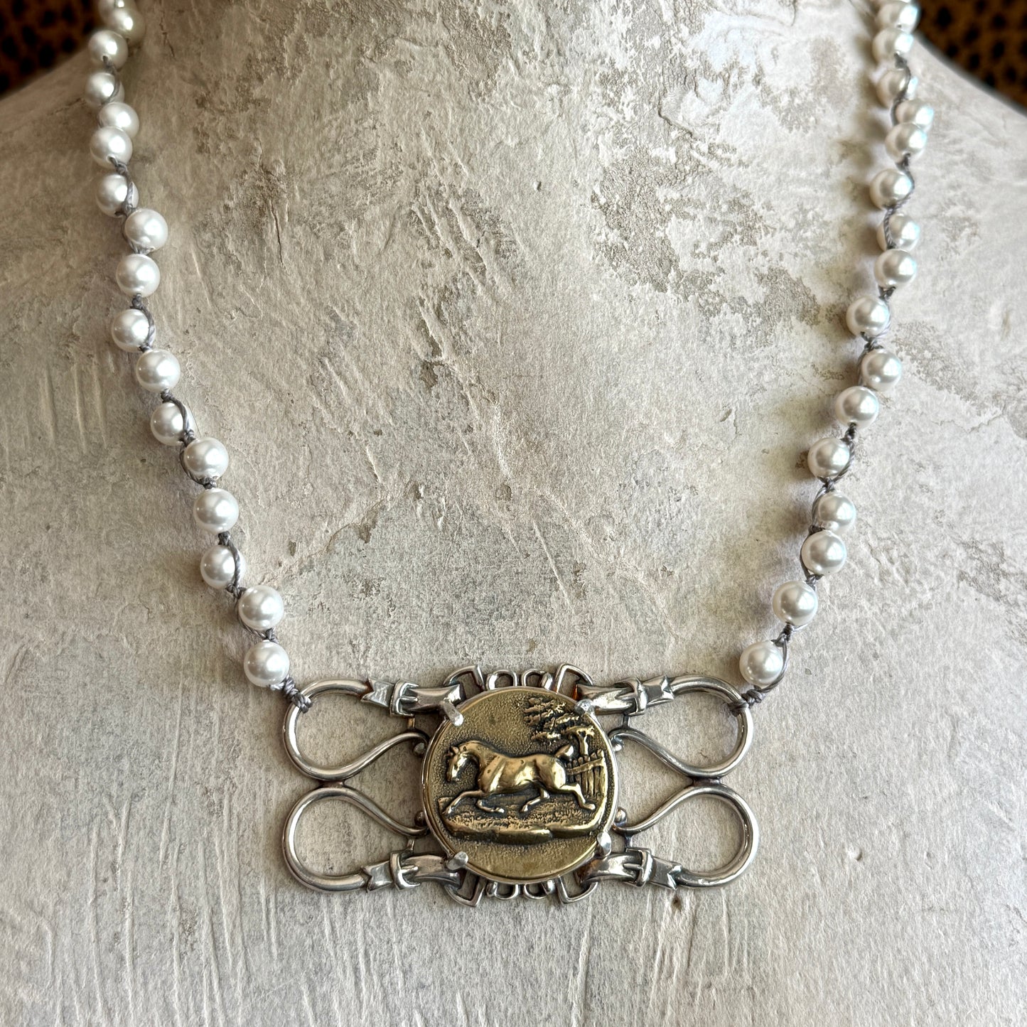 Beautiful Bronze and Silver Brooch Necklace