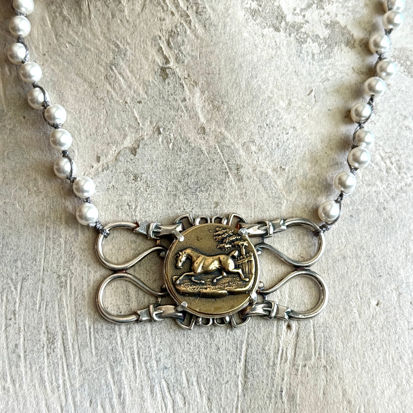 Beautiful Bronze and Silver Brooch Necklace