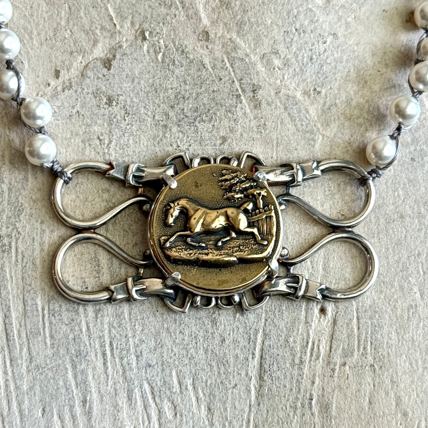Beautiful Bronze and Silver Brooch Necklace