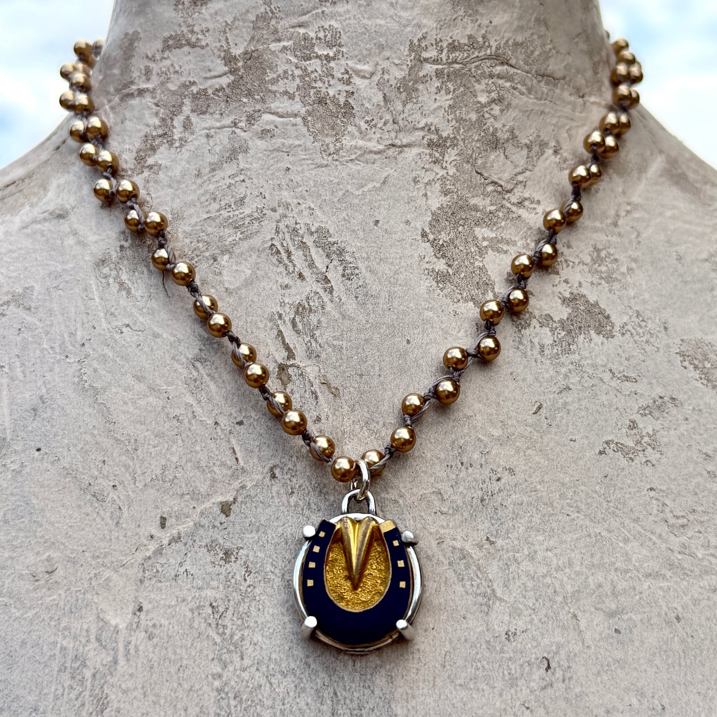Gilded Enamel Horseshoe Necklace