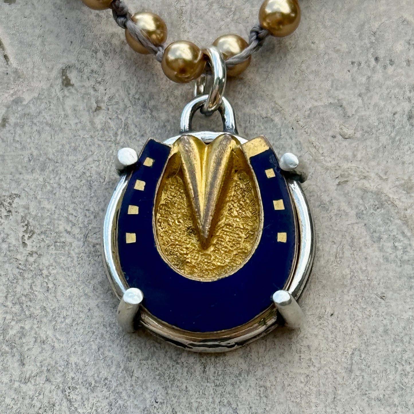 Gilded Enamel Horseshoe Necklace