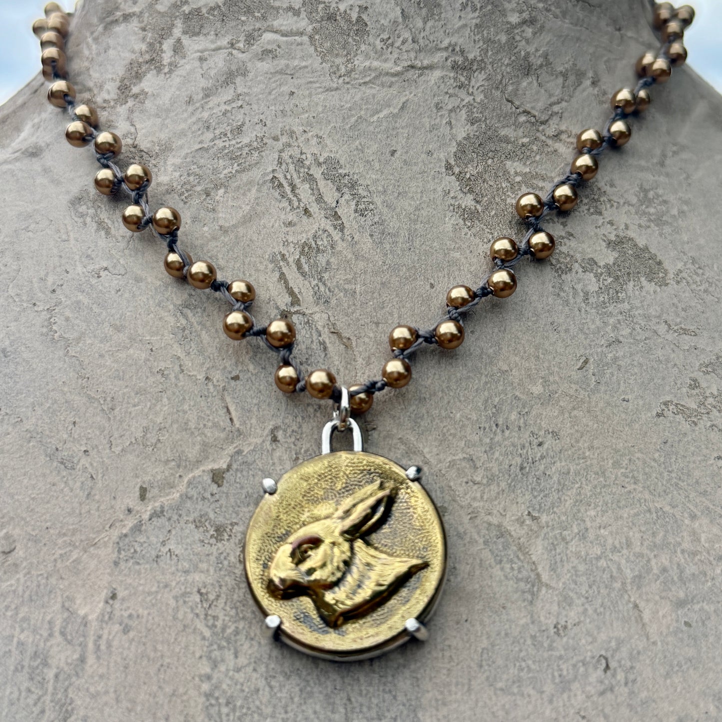 Brass Hare Button Necklace
