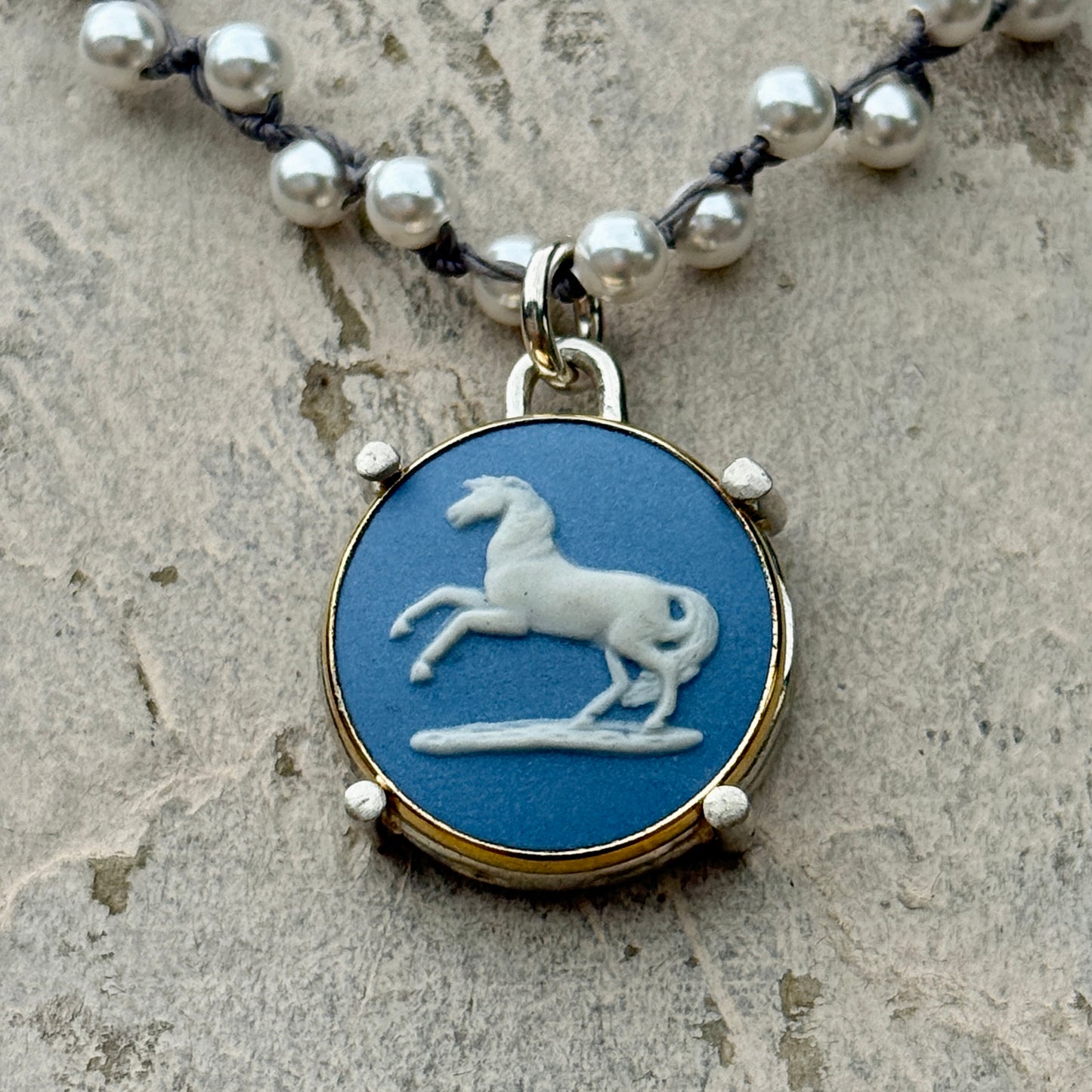 Jasperware Jumper on Pearls Necklace