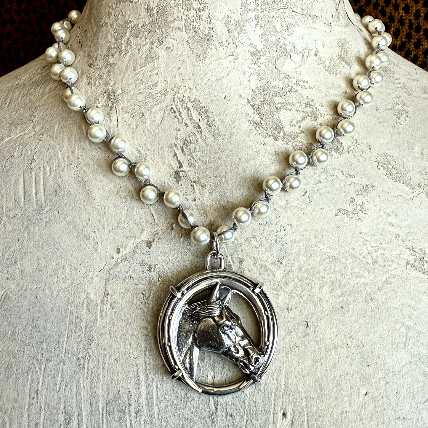 Vintage Sterling Horse Head and Horseshoe Necklace