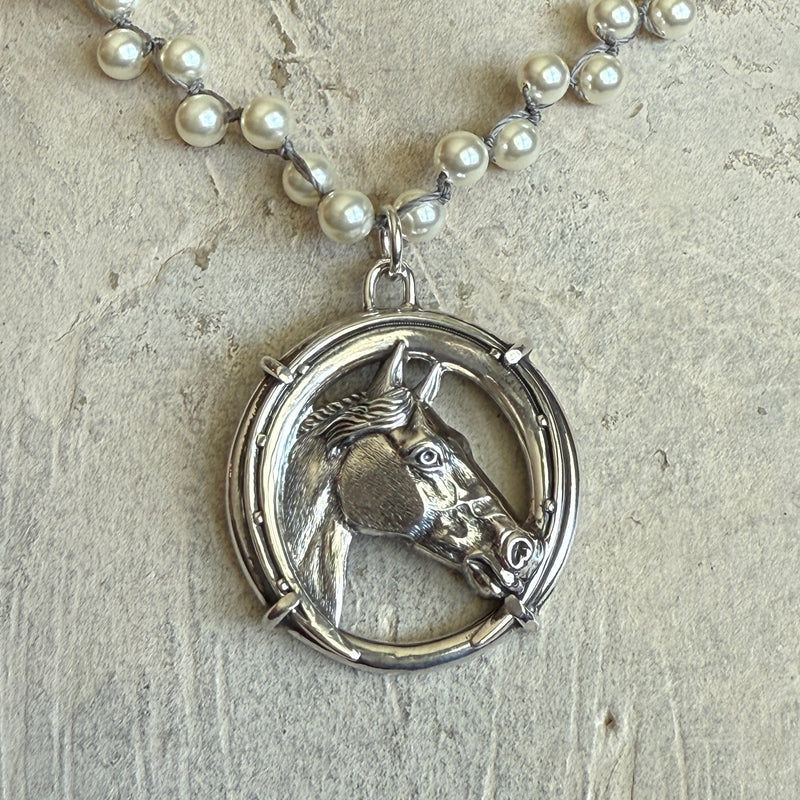 Vintage Sterling Horse Head and Horseshoe Necklace