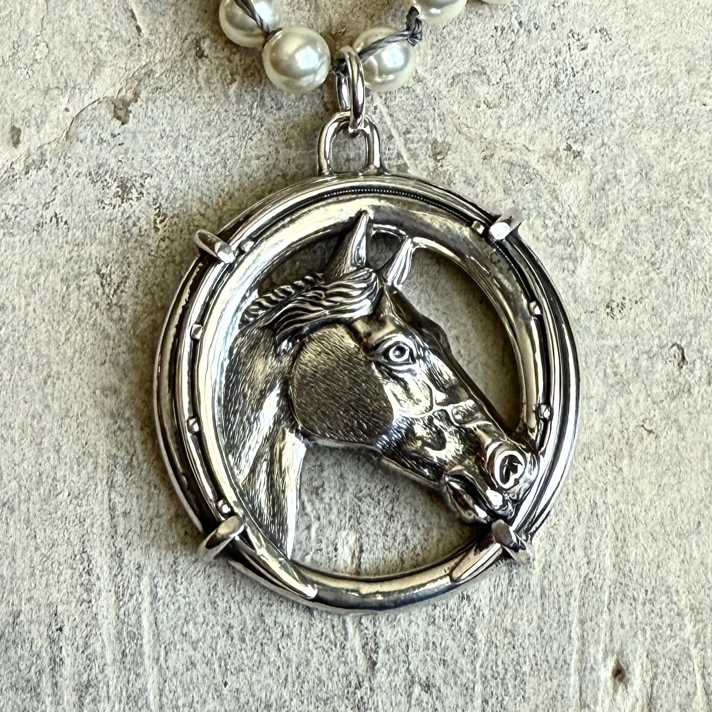 Vintage Sterling Horse Head and Horseshoe Necklace