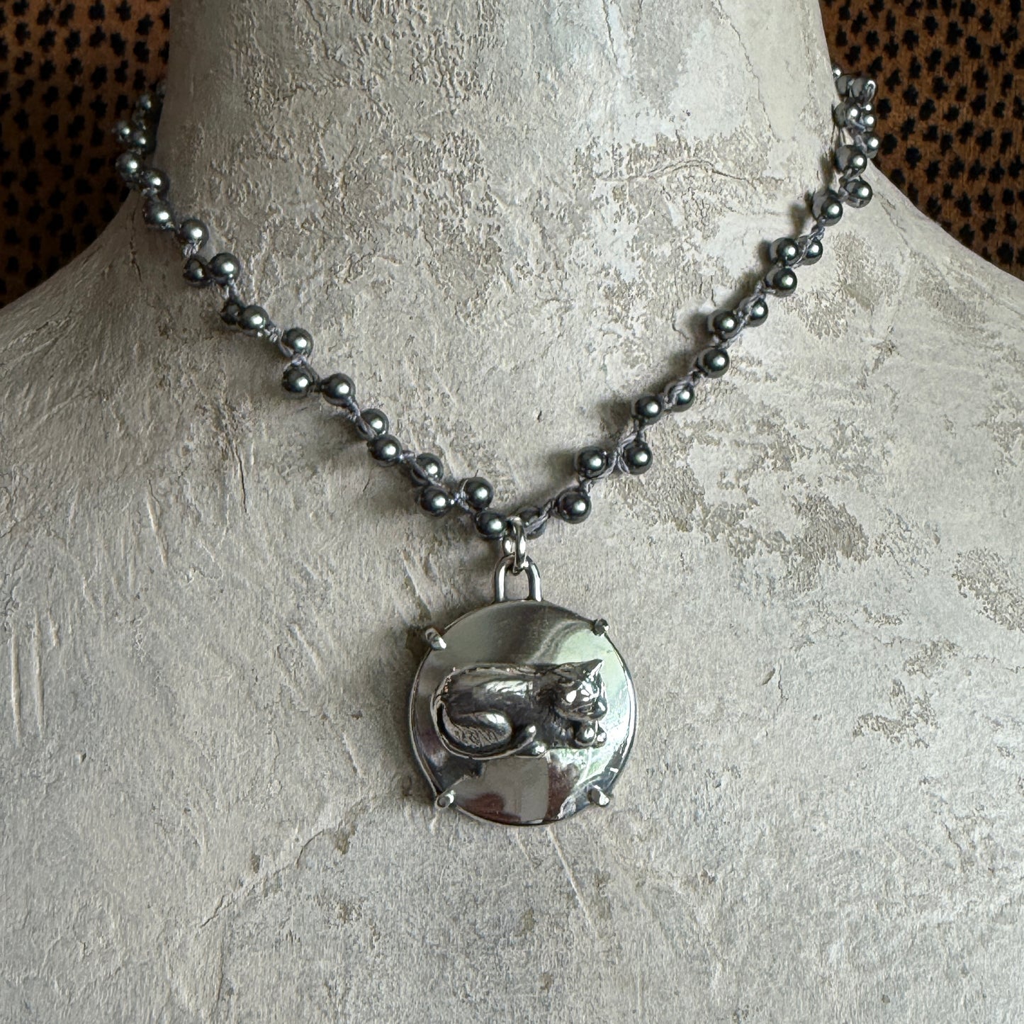 Solid Sterling Silver Cat Button Necklace