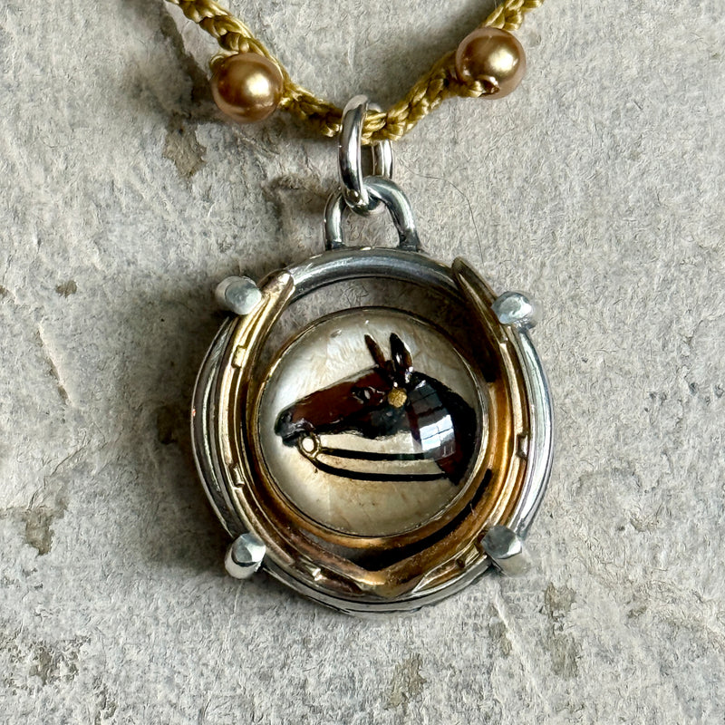 Little Lovely Crystal Horse Head in Horseshoe Necklace