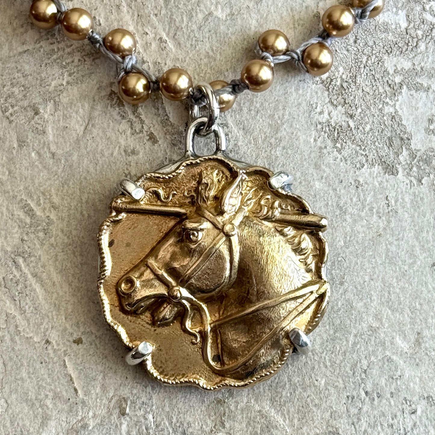Gilded Brass Horsehead Button Necklace