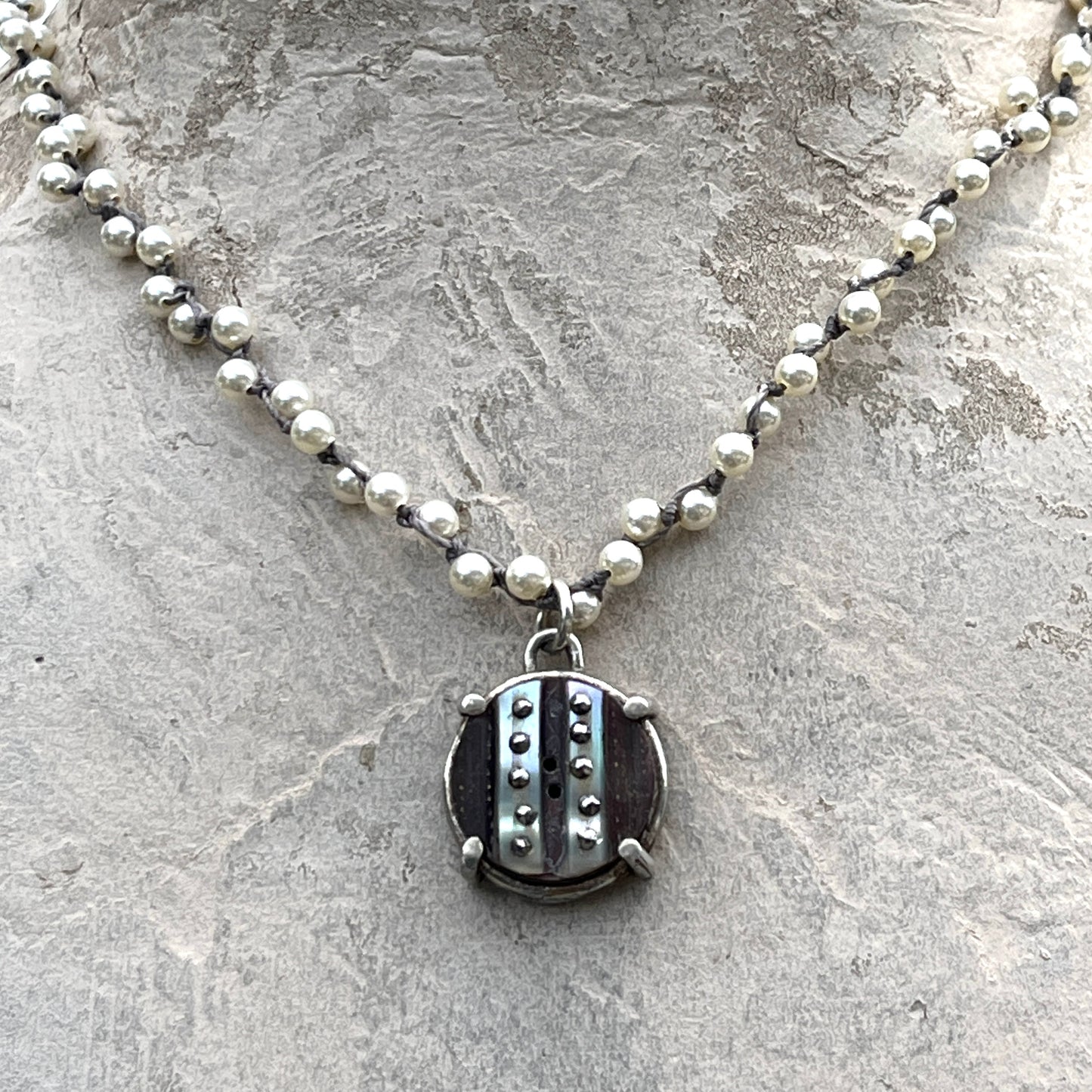 Abalone Button on Crocheted Cord