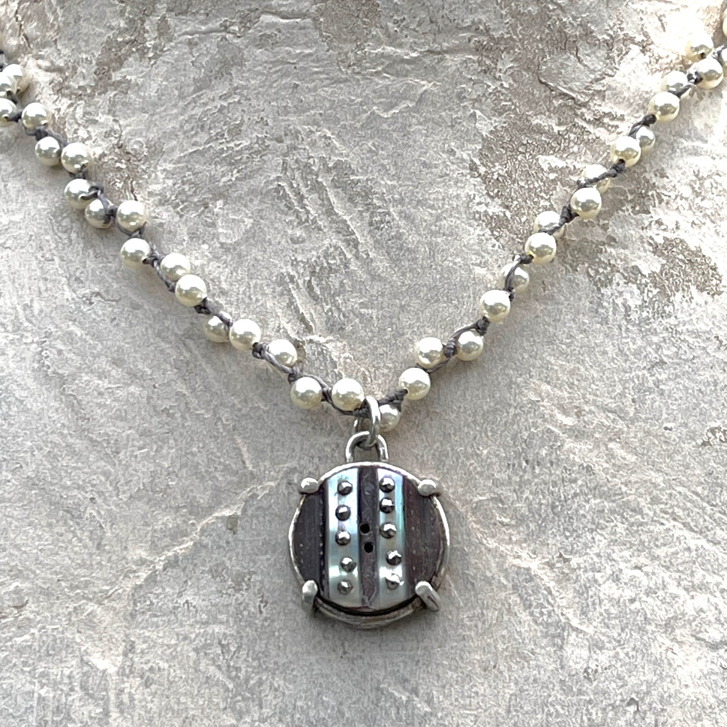 Abalone Button on Crocheted Cord