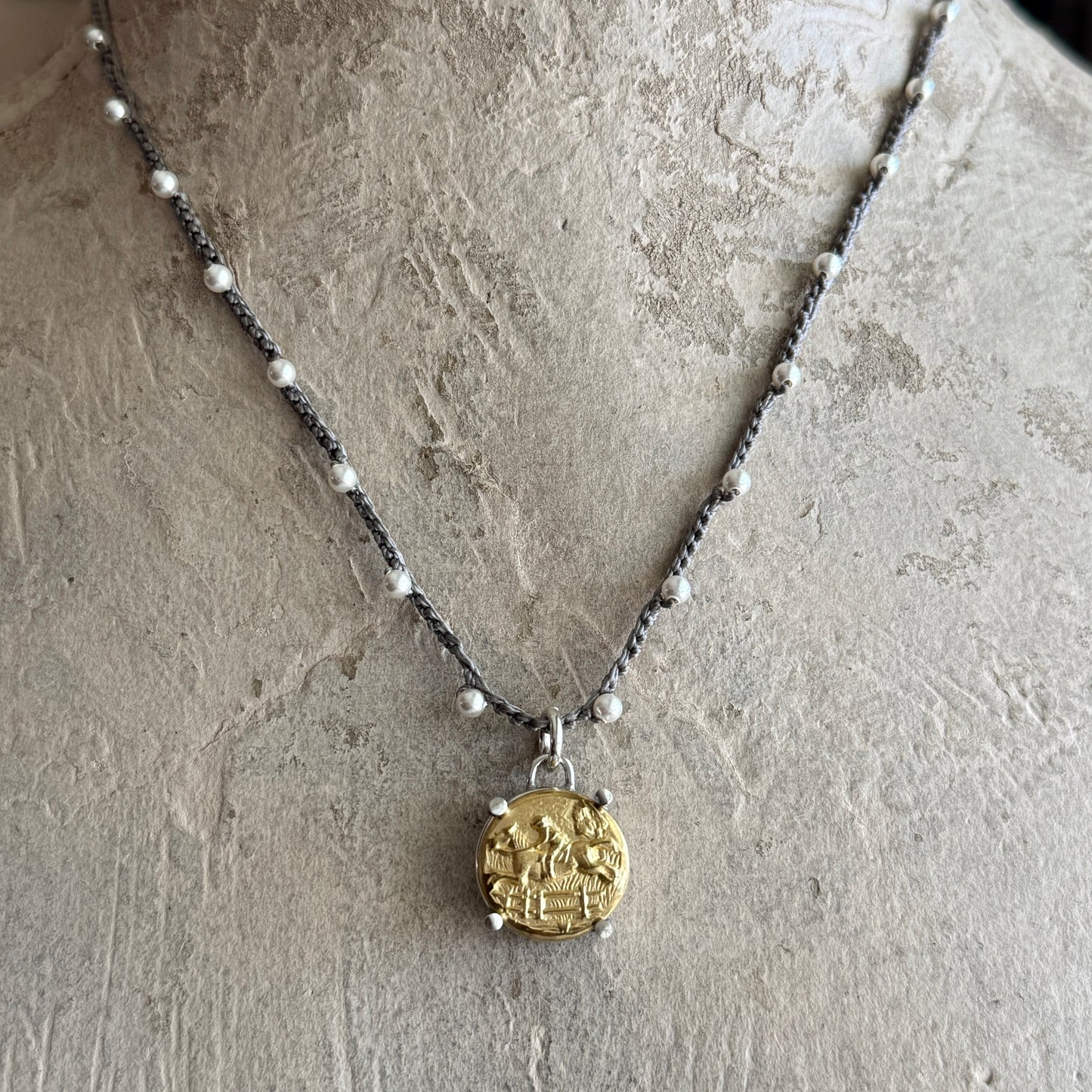 Little Lovely Satin Brass Jumping Horse Necklace