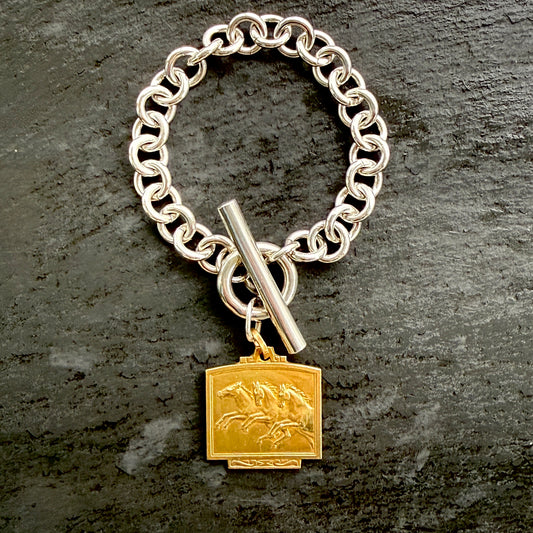 Chunky Sterling Silver Triple Horse Toggle Bracelet