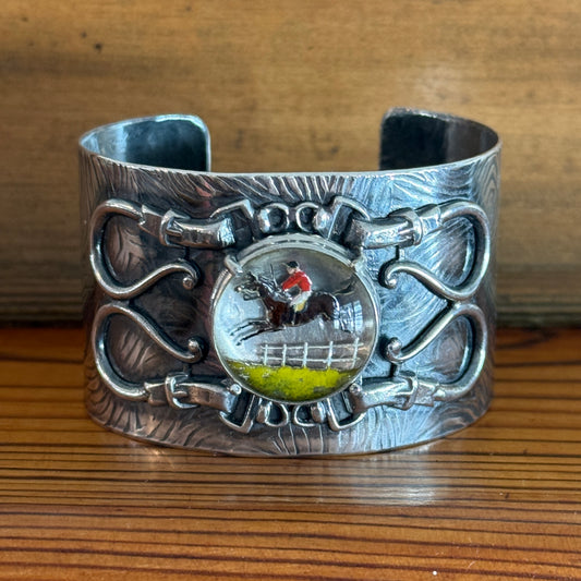 Sterling Intaglio Jumping Horse Cuff Bracelet