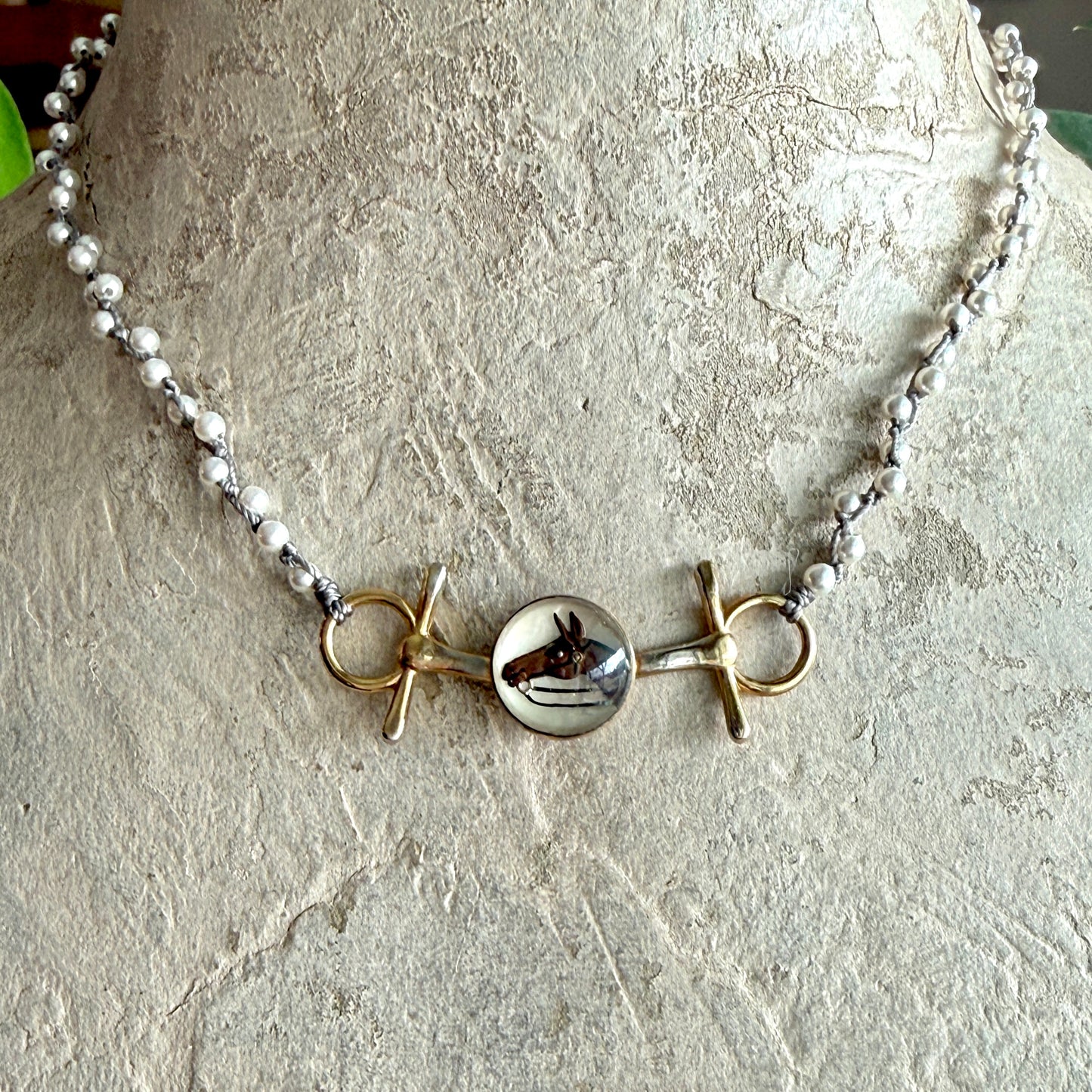 Snaffle Bit and Crystal Horse Head Necklace