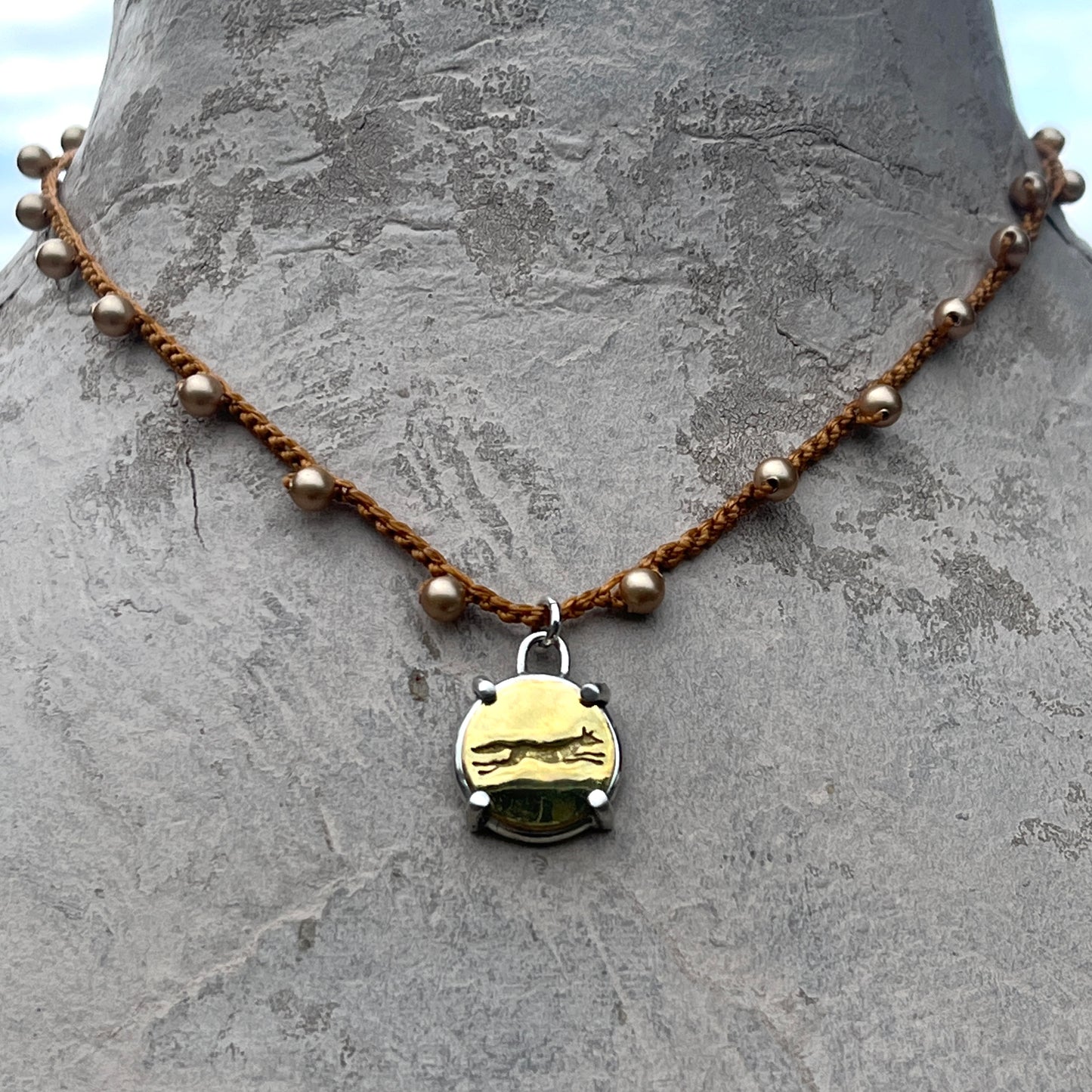 Little Lovely Brass Running Fox Button Necklace