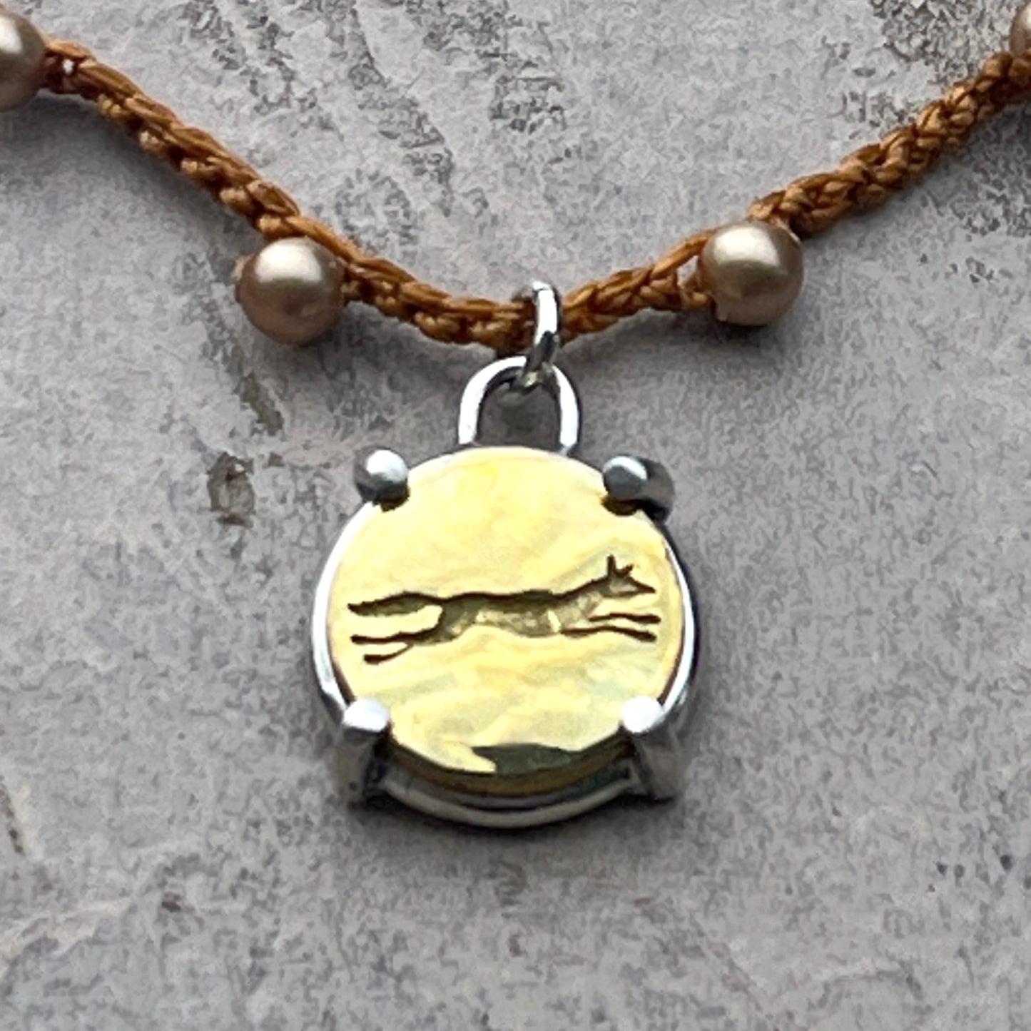 Little Lovely Brass Running Fox Button Necklace