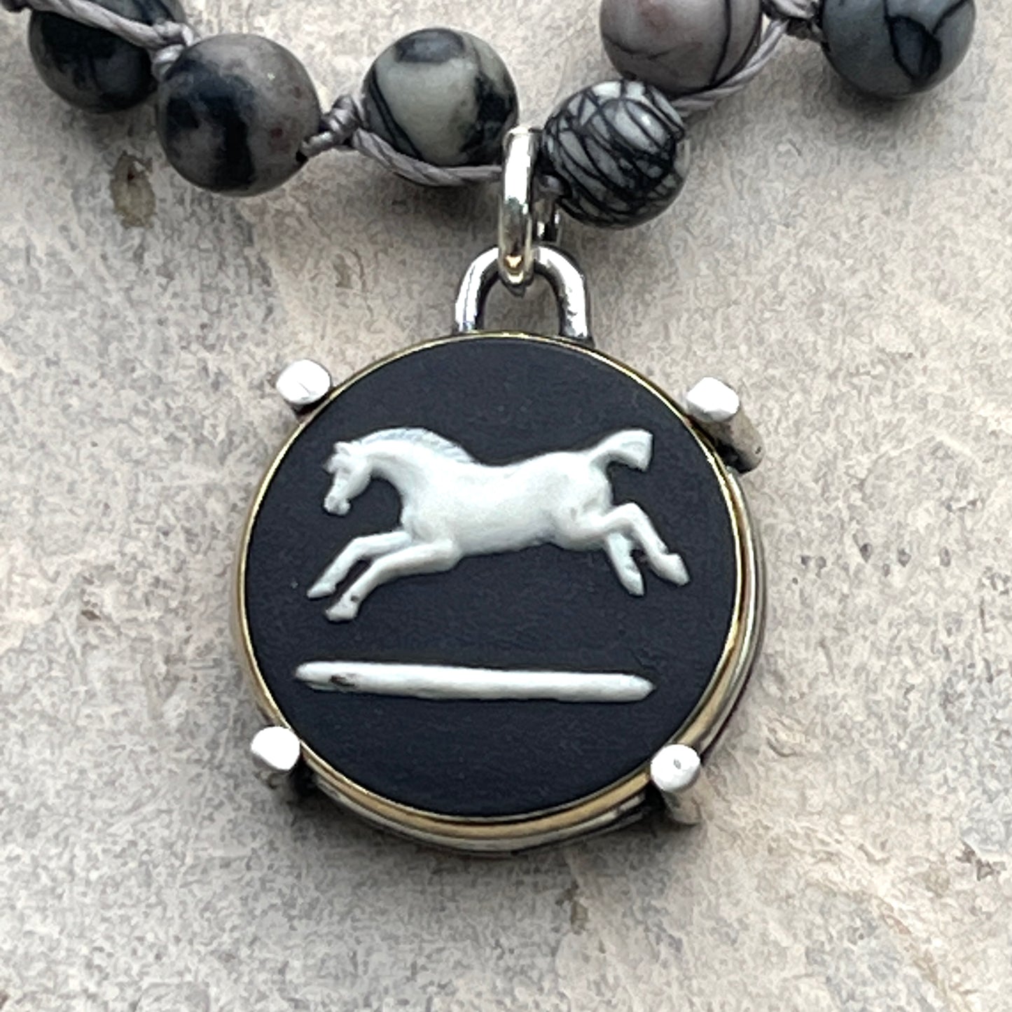 Jasperware Jumper on Pearls Necklace