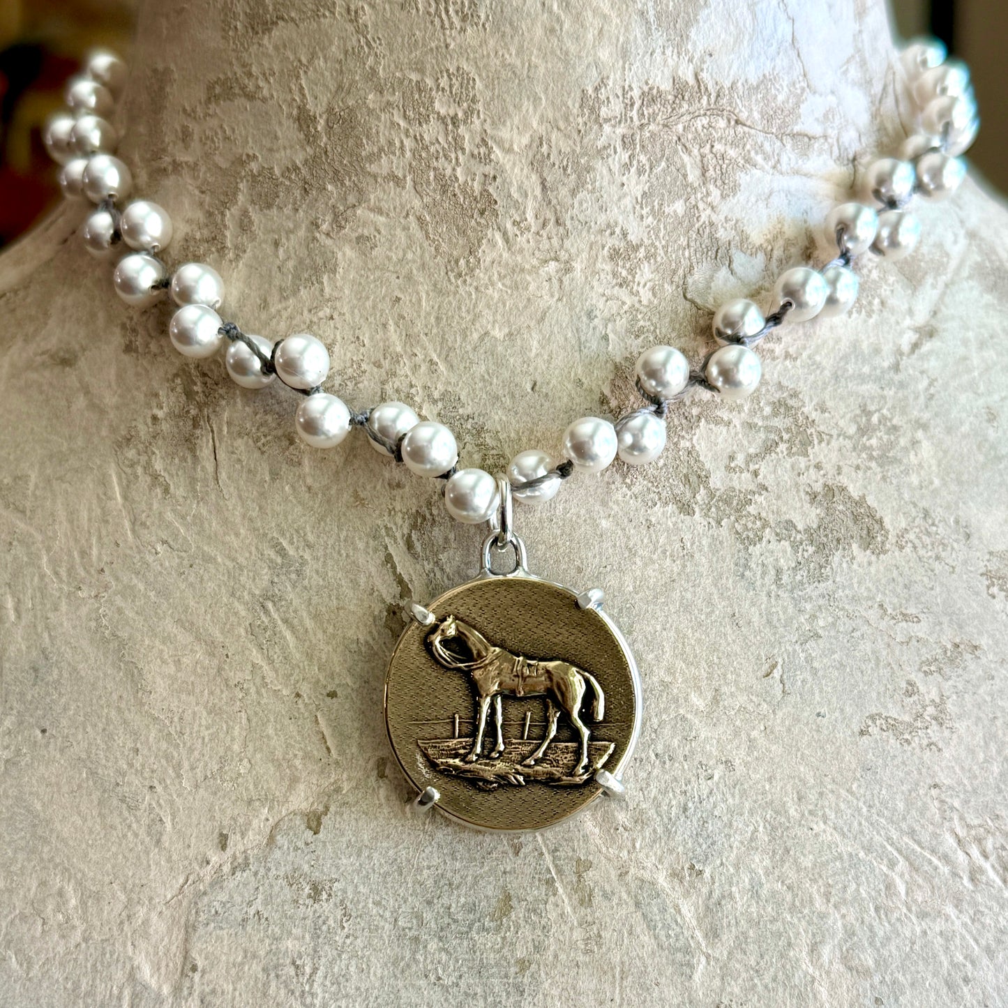 Classic Bronze Hunter Button Horse Necklace