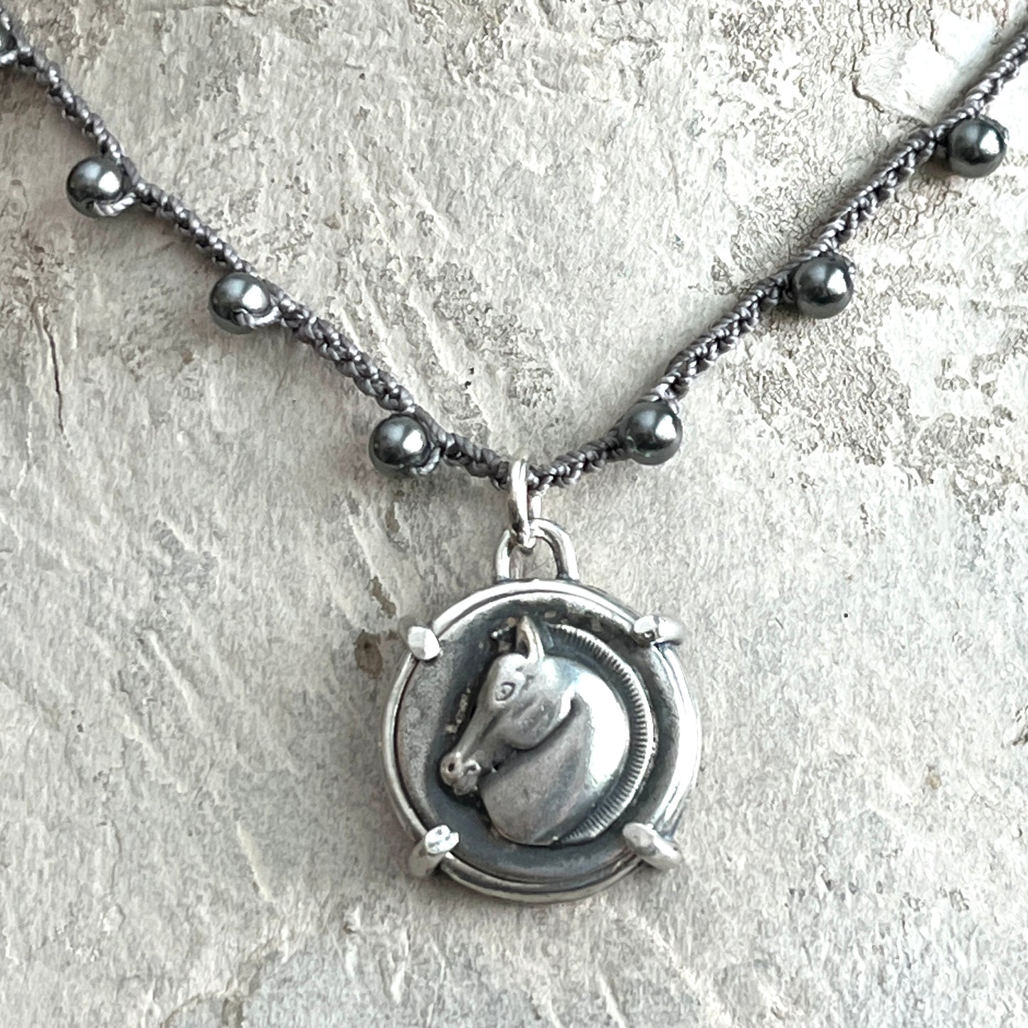 Stylized Horse Head Button Necklace