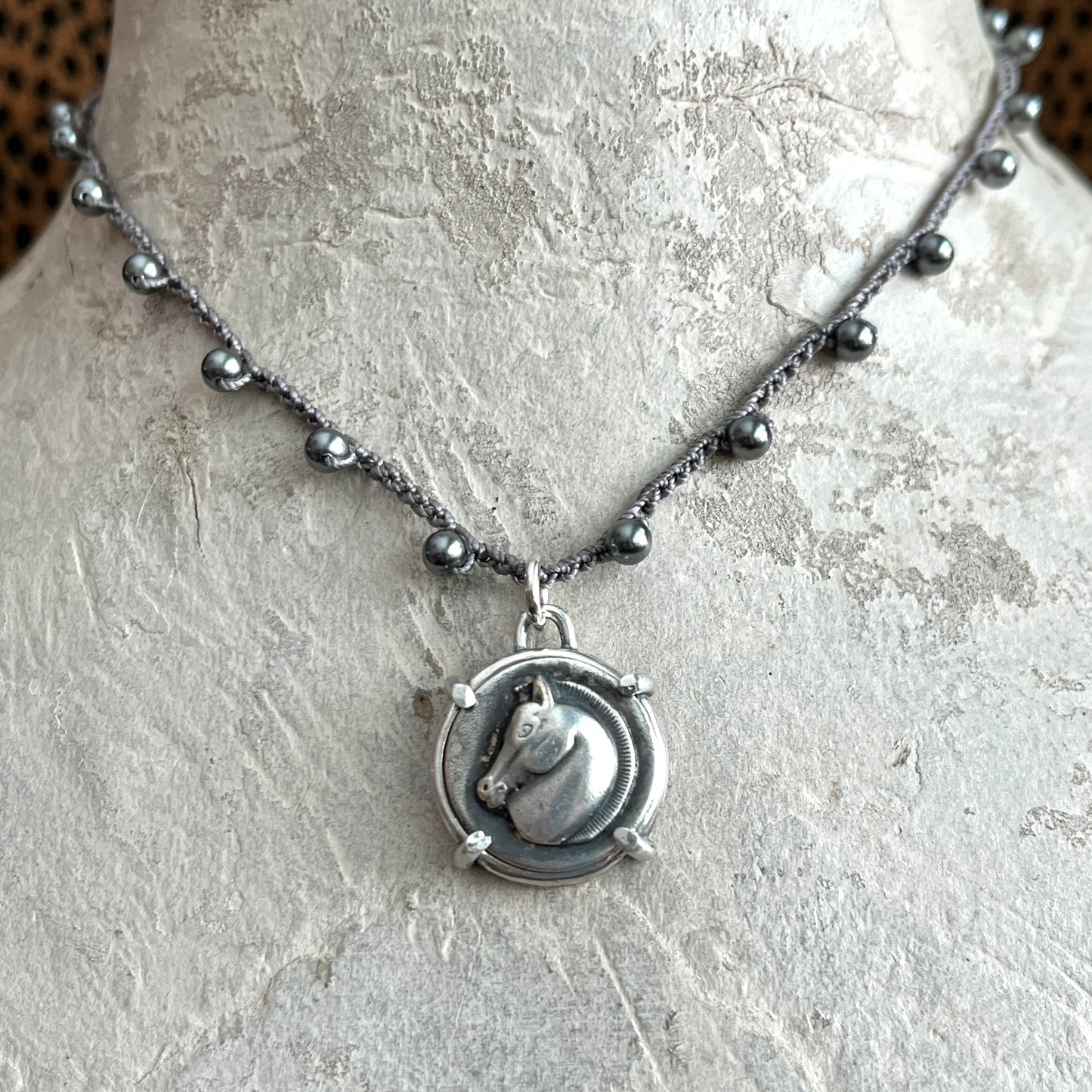 Stylized Horse Head Button Necklace