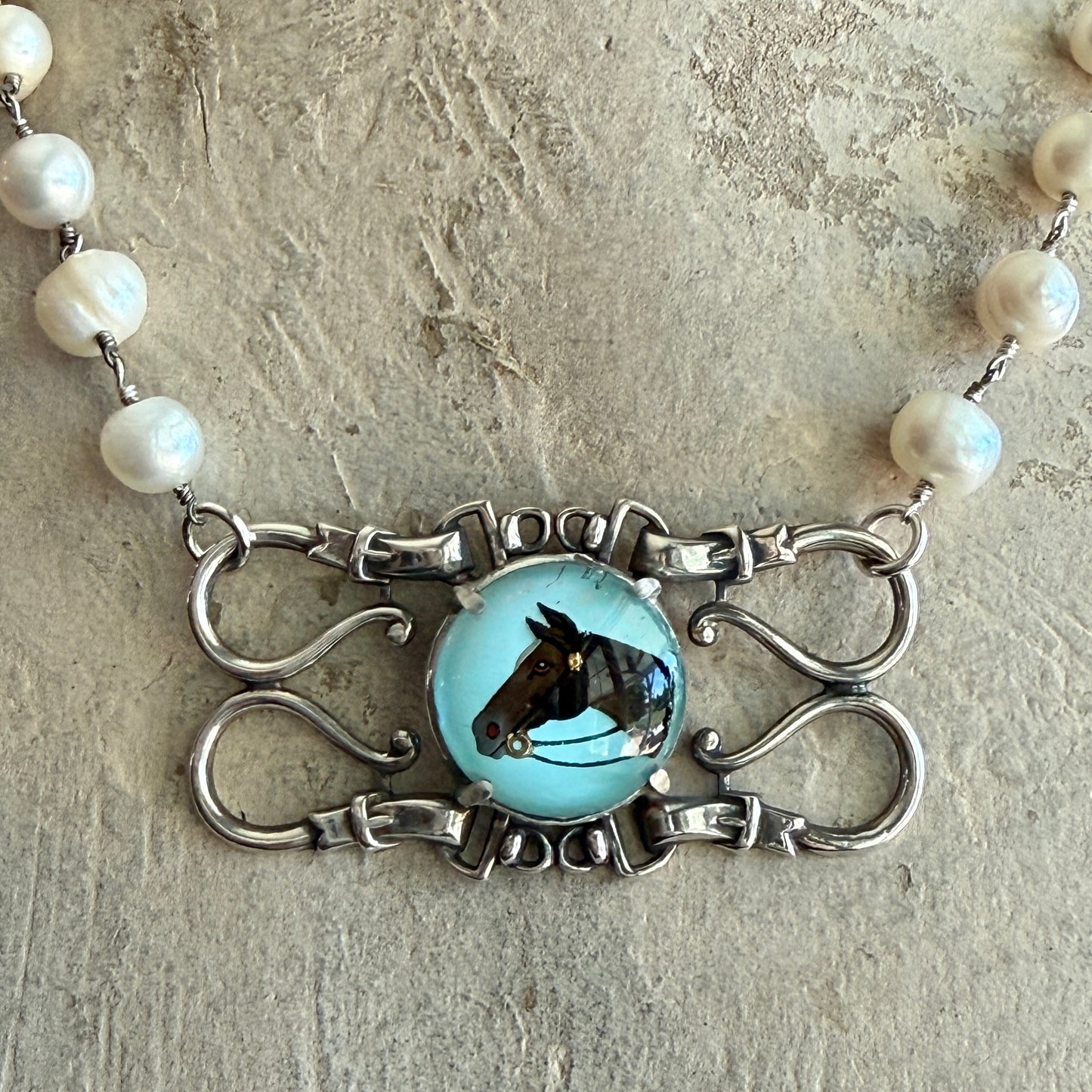 Intaglio Horse Head on Sterling Leather Straps