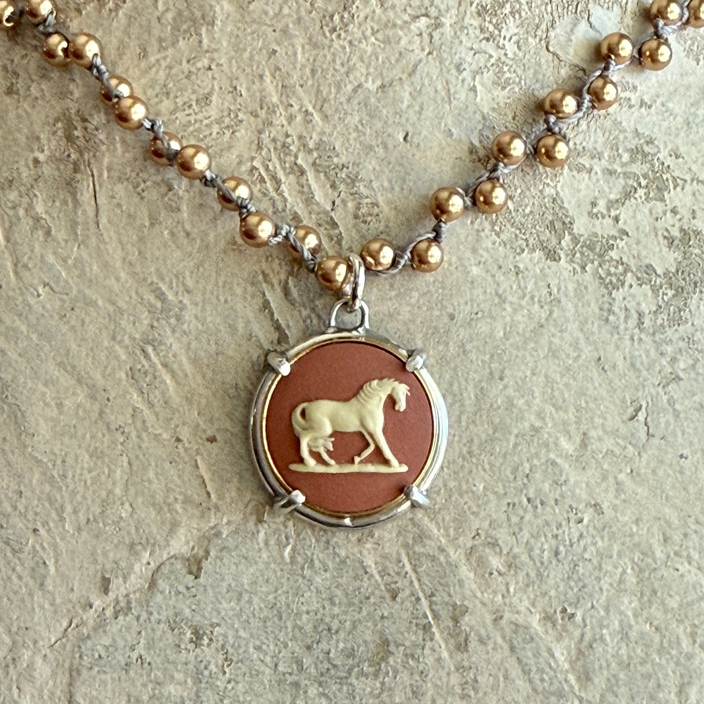 Jasperware Jumper on Pearls Necklace