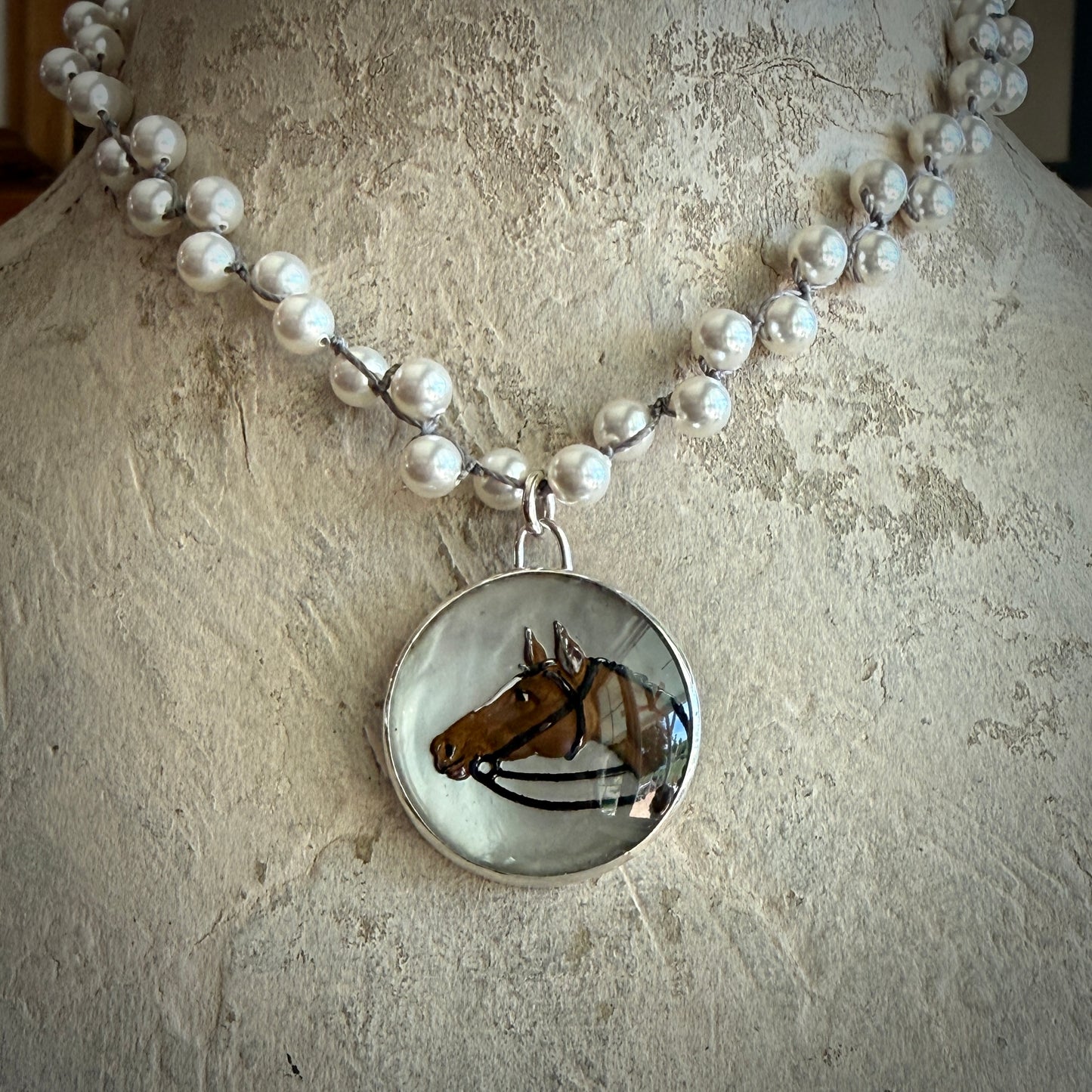 Vintage Intaglio Horse Head Button Necklace