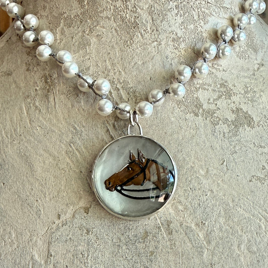 Vintage Intaglio Horse Head Button Necklace