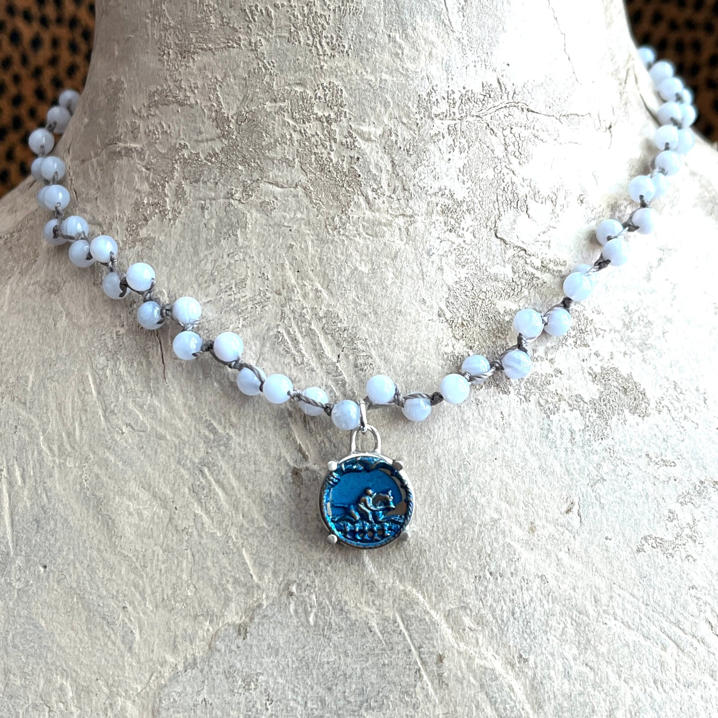 Little Lovely Bucolic Blue Button Necklace
