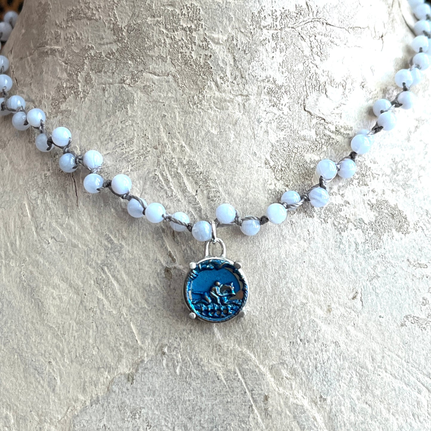 Little Lovely Bucolic Blue Button Necklace