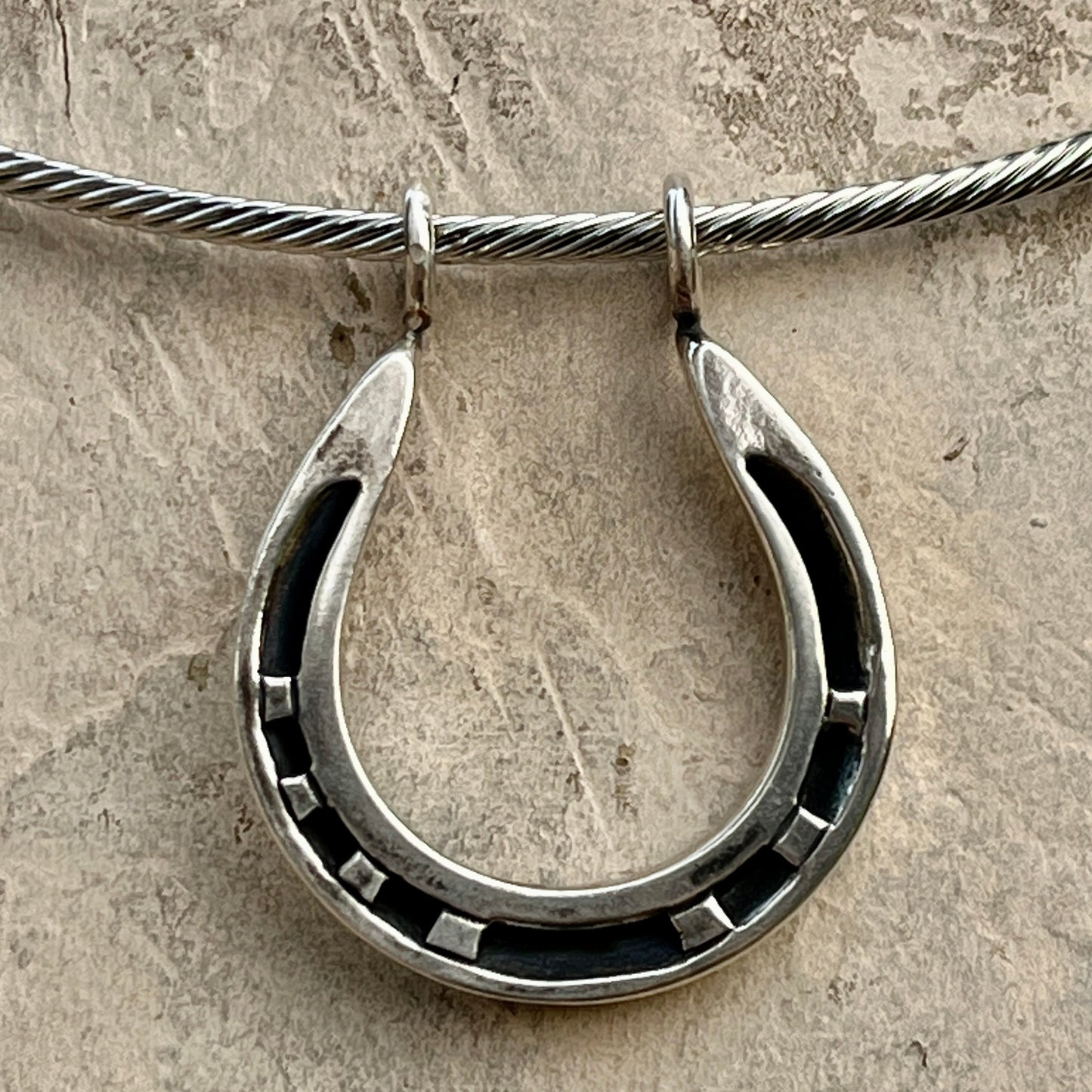 Sterling Horseshoe on Stainless Cable Necklace