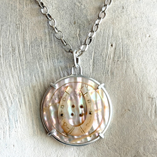 Large Mother of Pearl Horseshoe Necklace