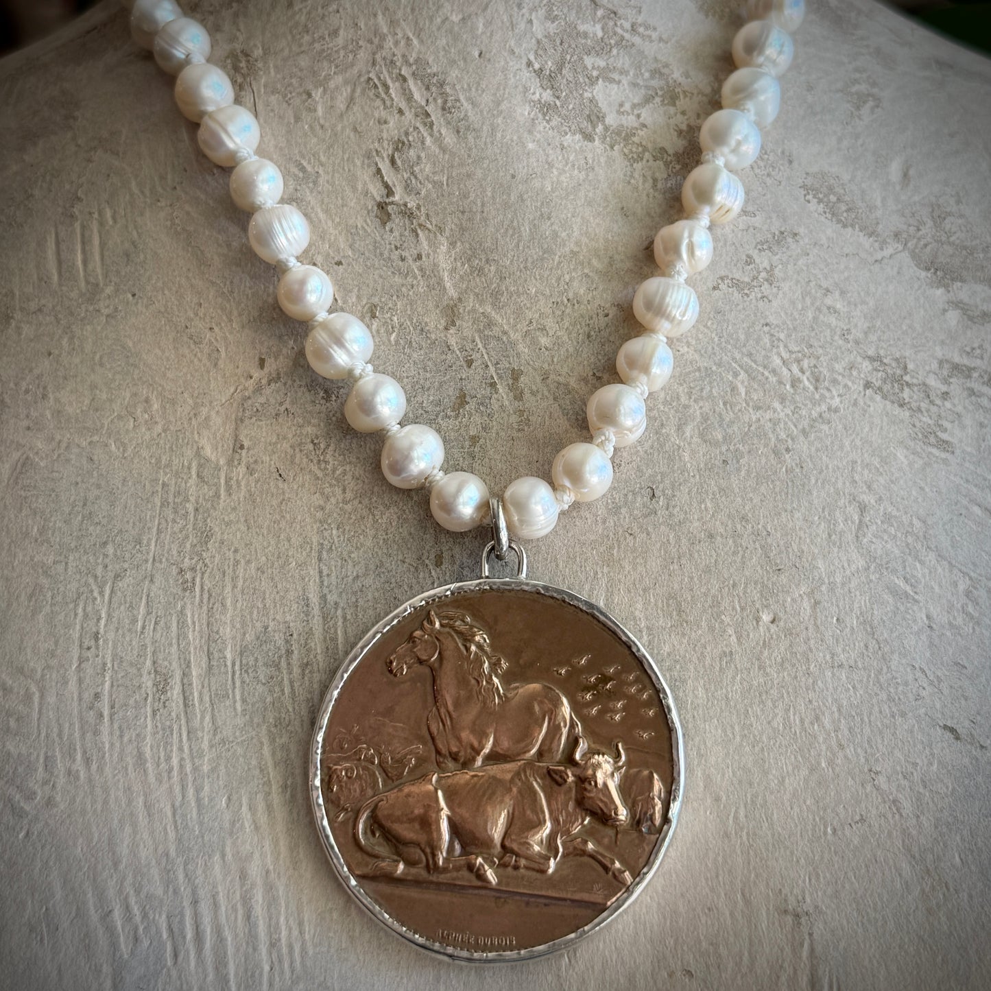 Agricultural Fair Award Medal On Pearl Necklace